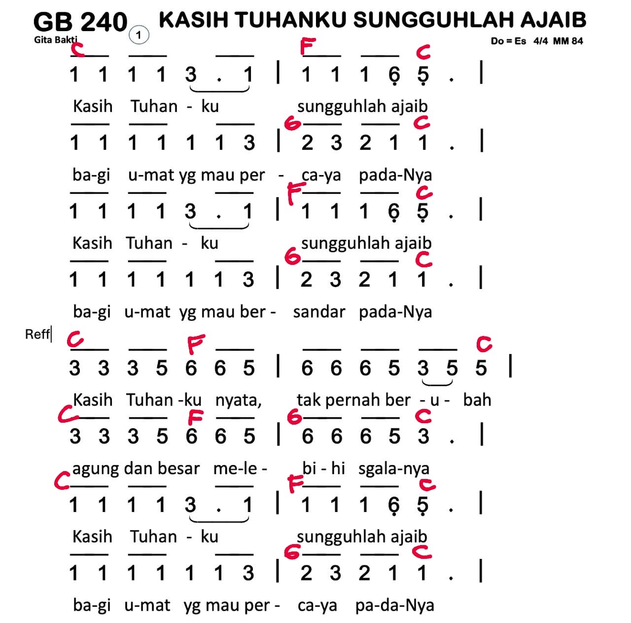 Partitur Chord GB 240