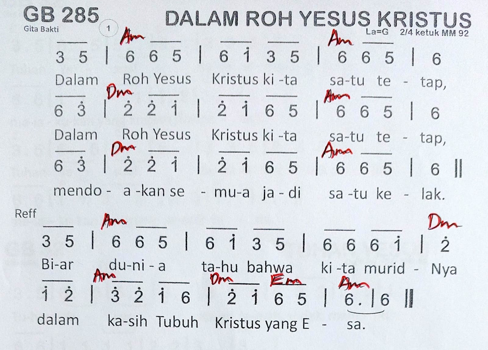 Partitur Chord GB 285