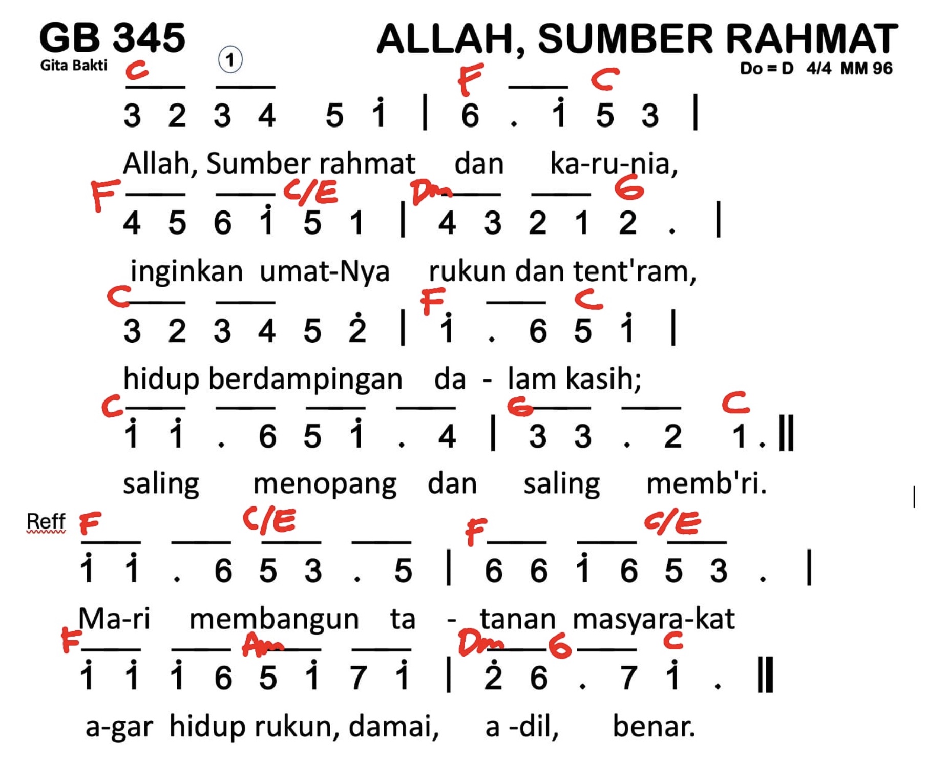 Partitur Chord GB 345