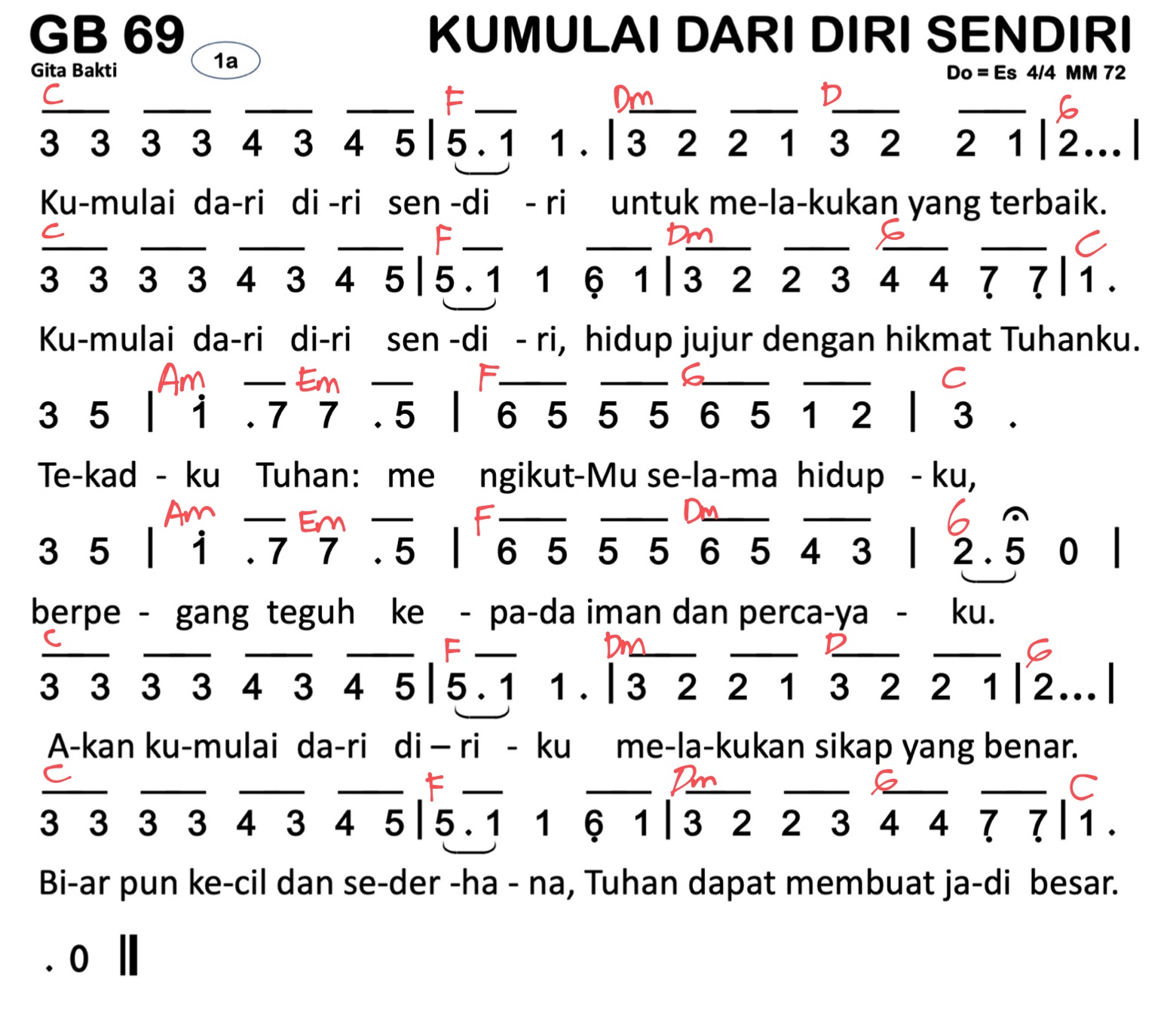 Partitur Chord GB 69