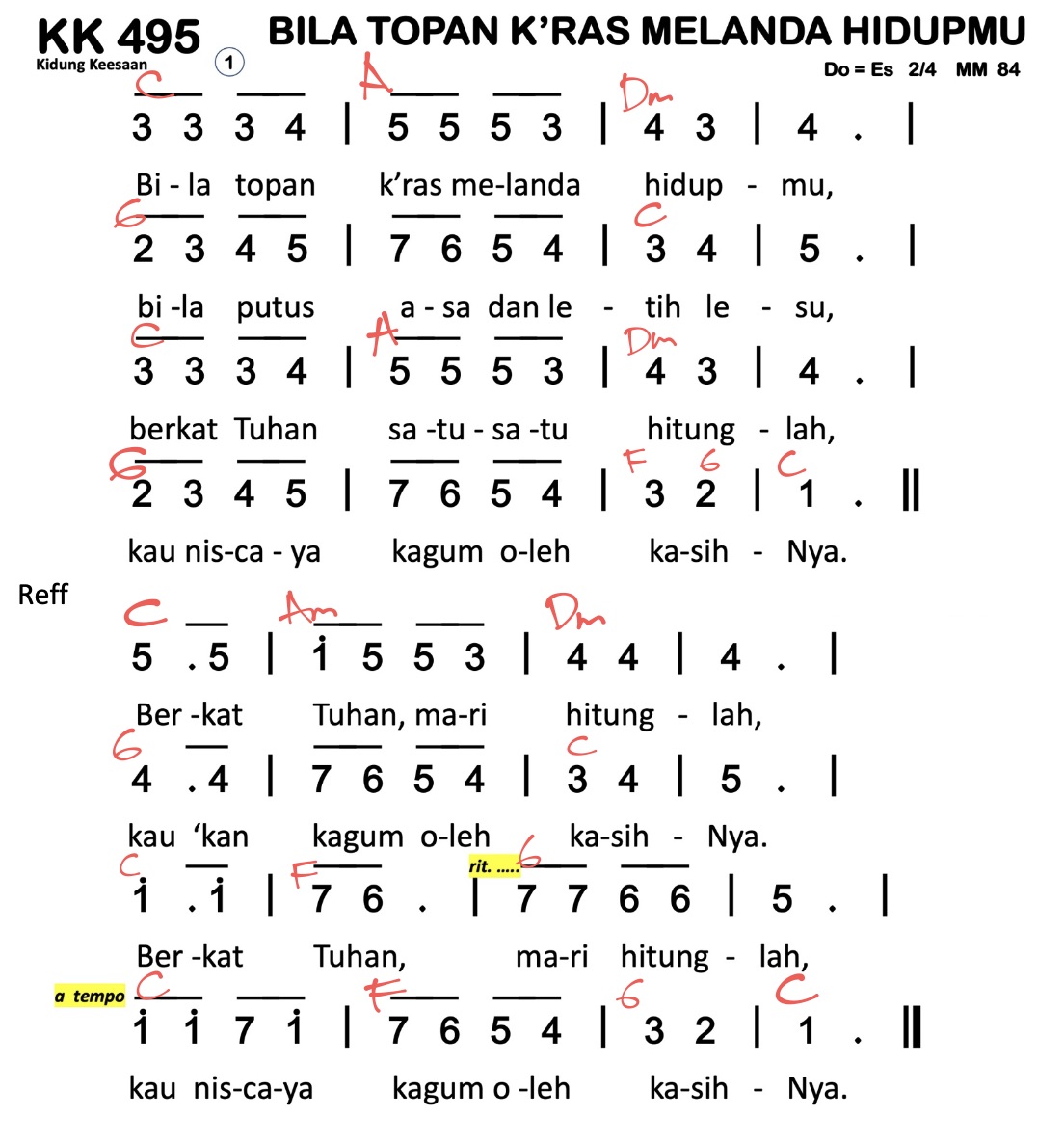 Partitur Chord KK 495