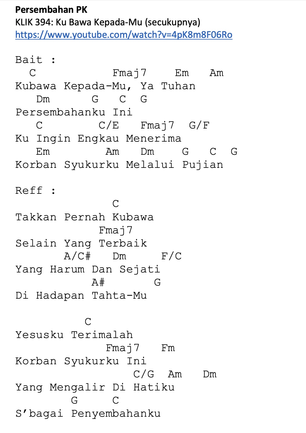 Partitur Chord KLIK 394