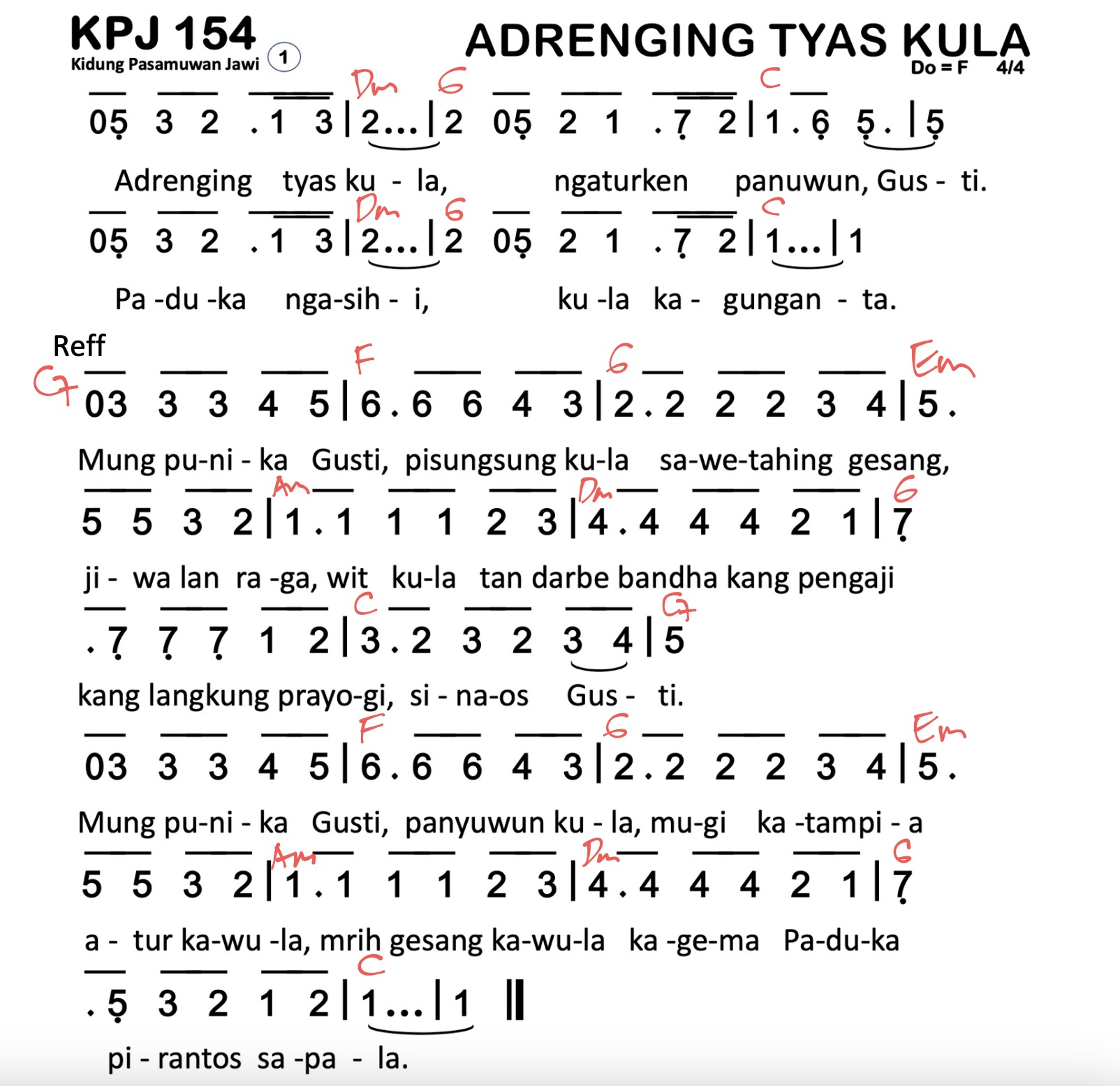 Partitur Chord KPJ 154