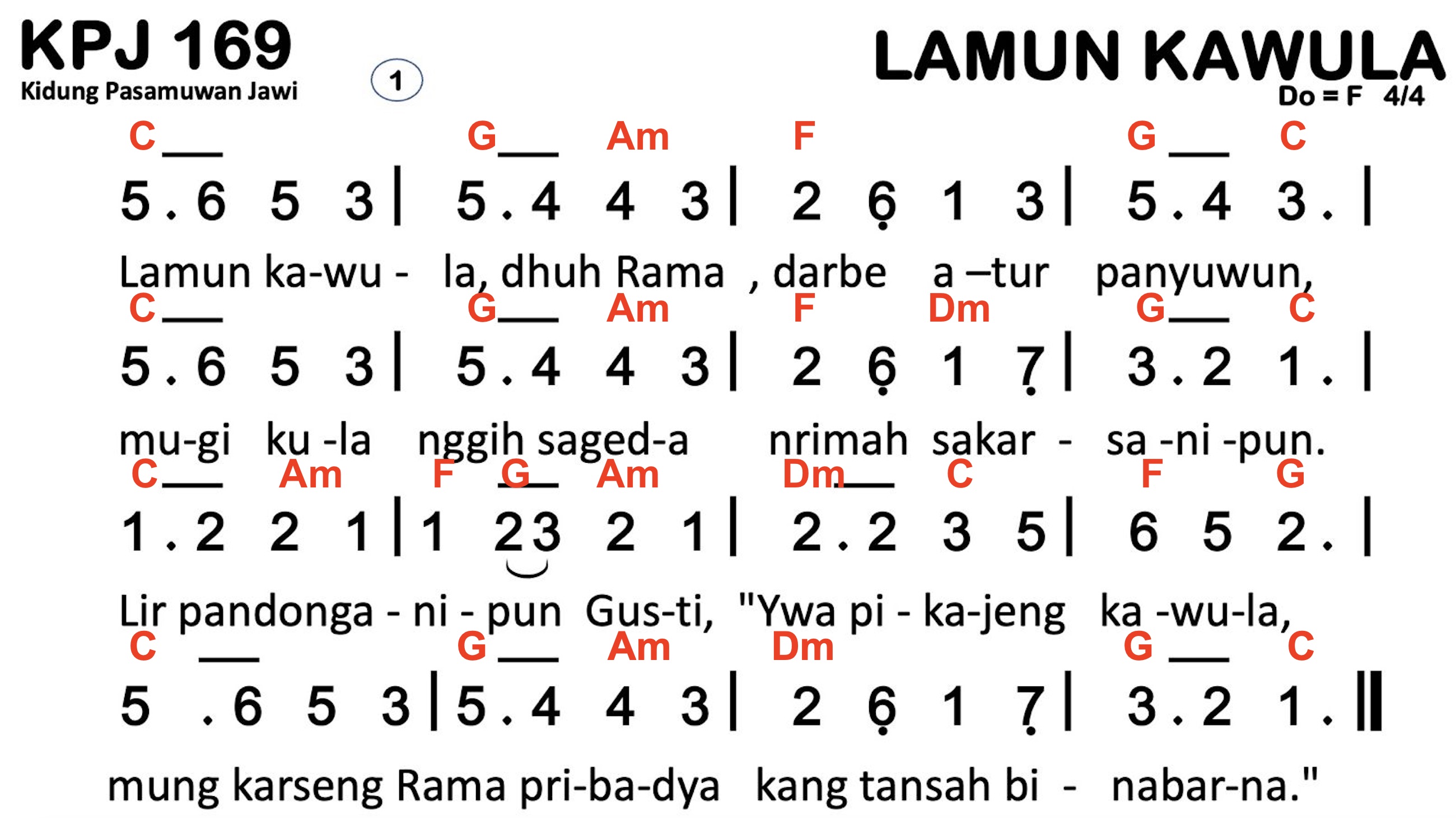 Partitur Chord KPJ 169