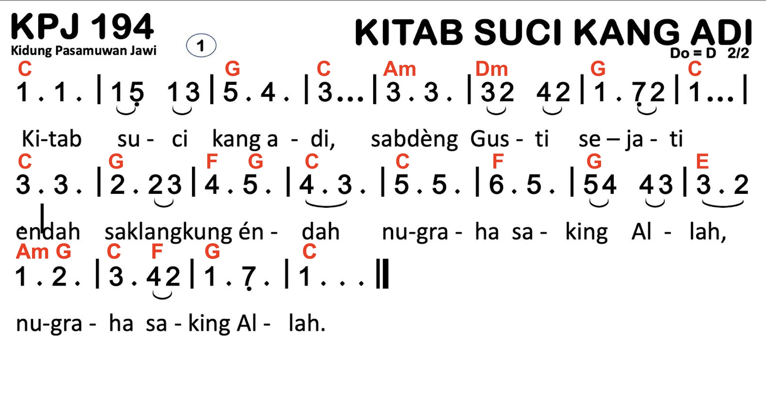 Partitur Chord KPJ 194