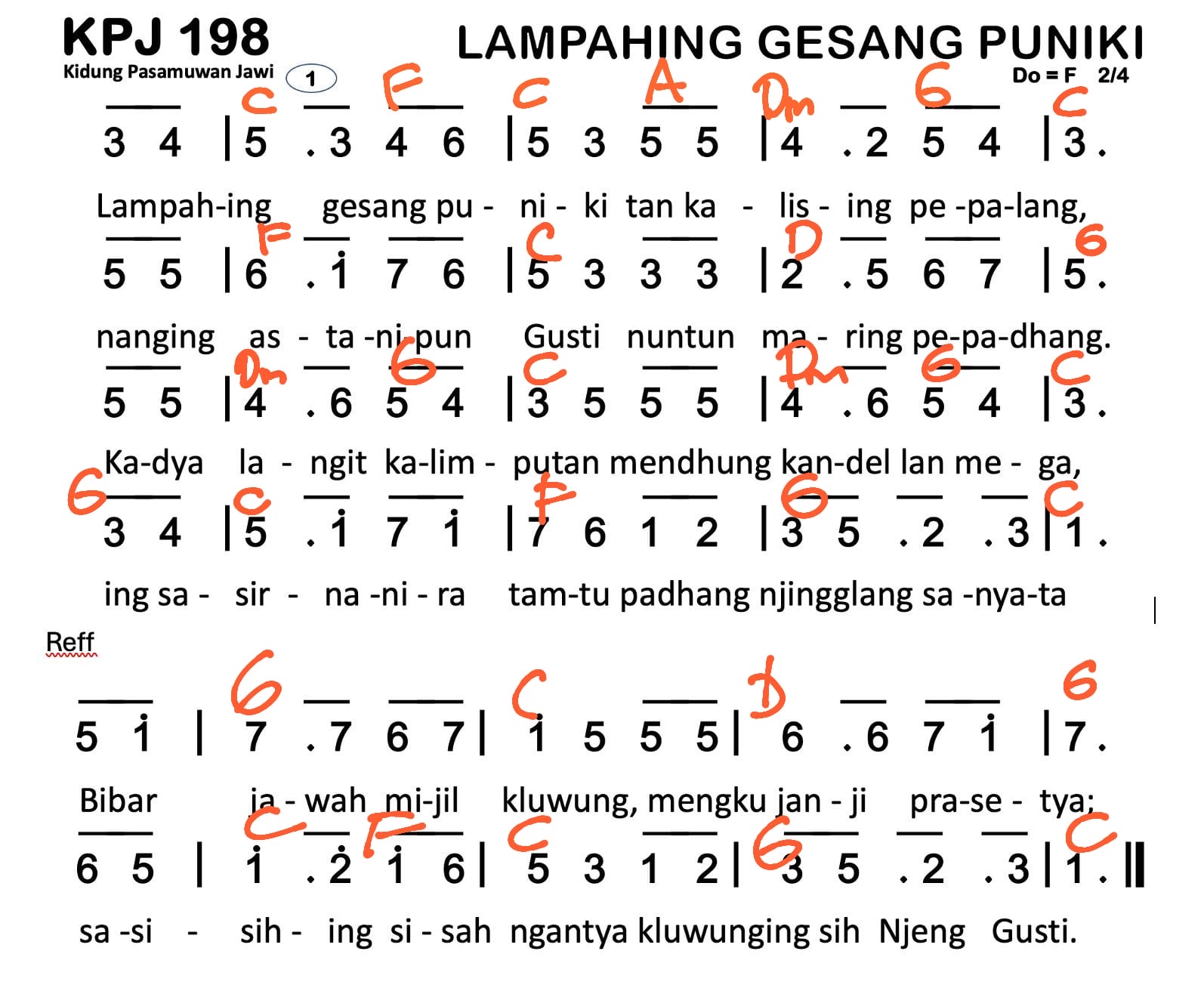 Partitur Chord KPJ 198