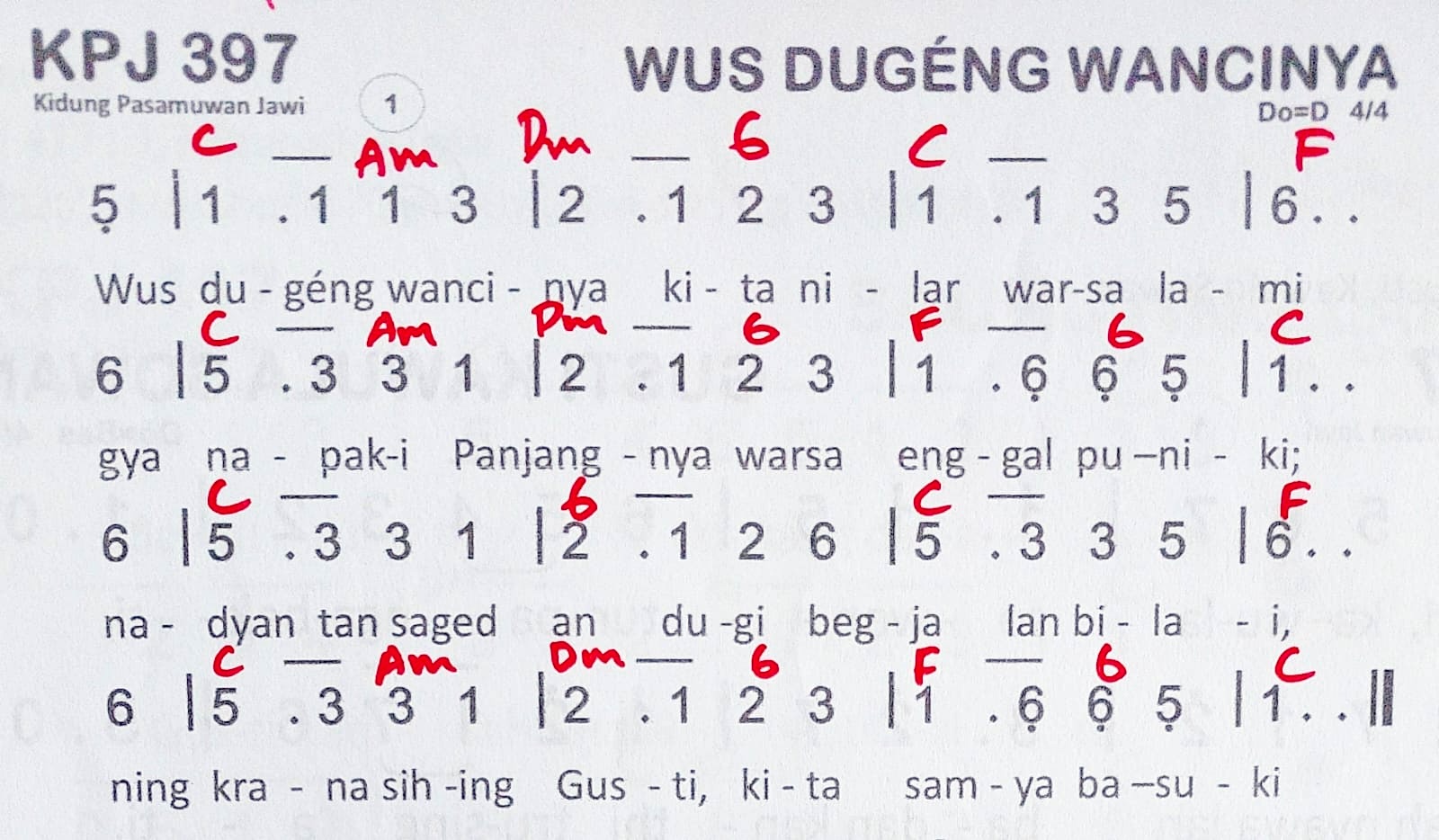 Partitur Chord KPJ 397