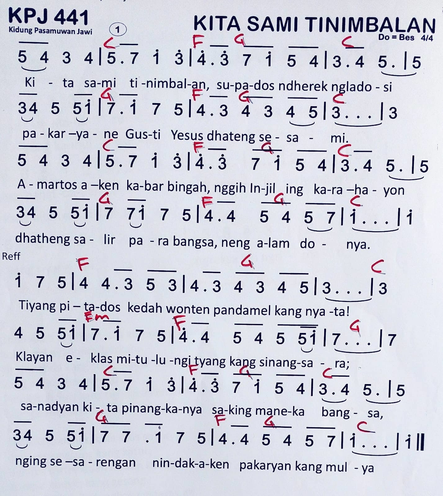 Partitur Chord KPJ 441