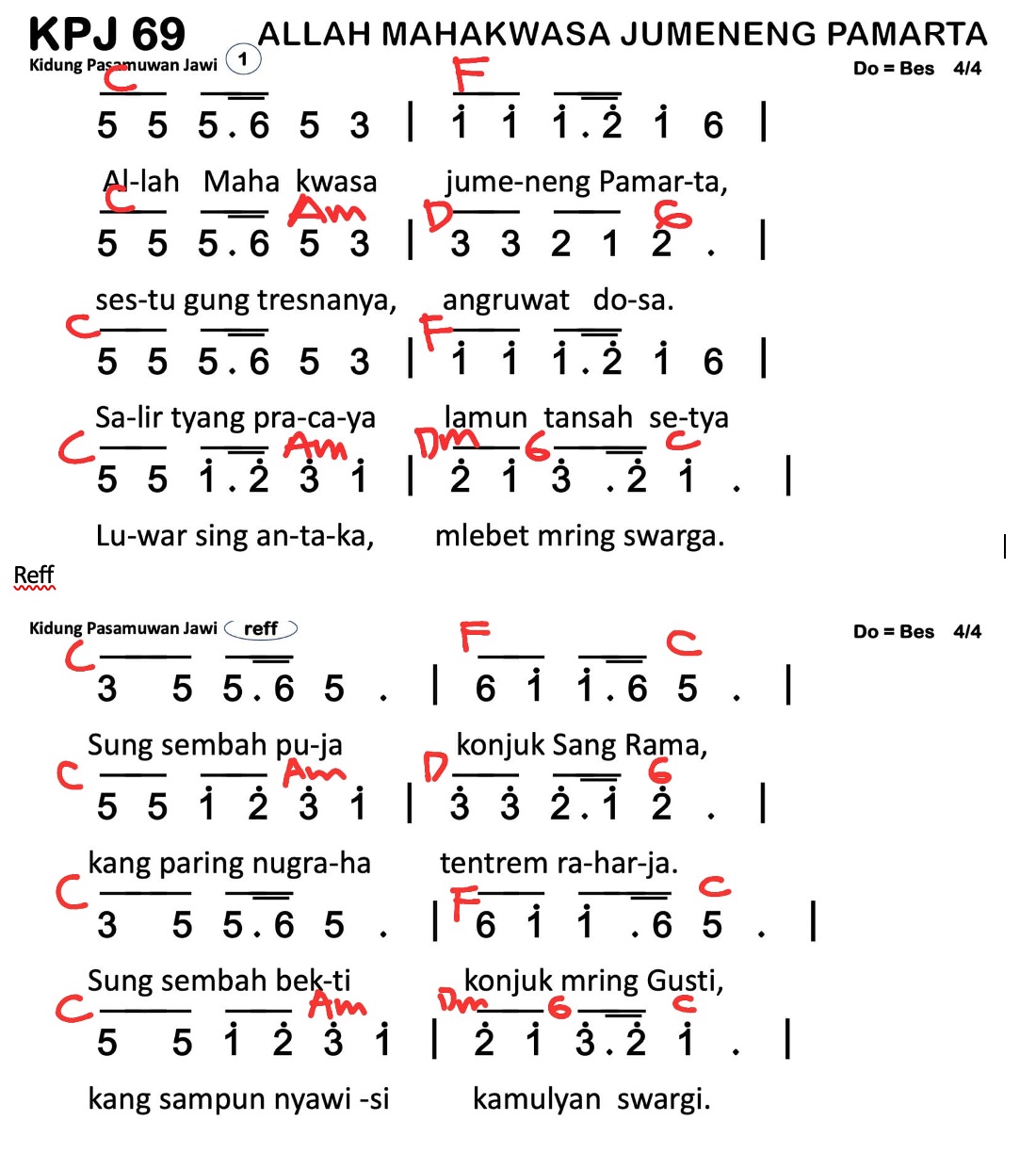 Partitur Chord KPJ 69