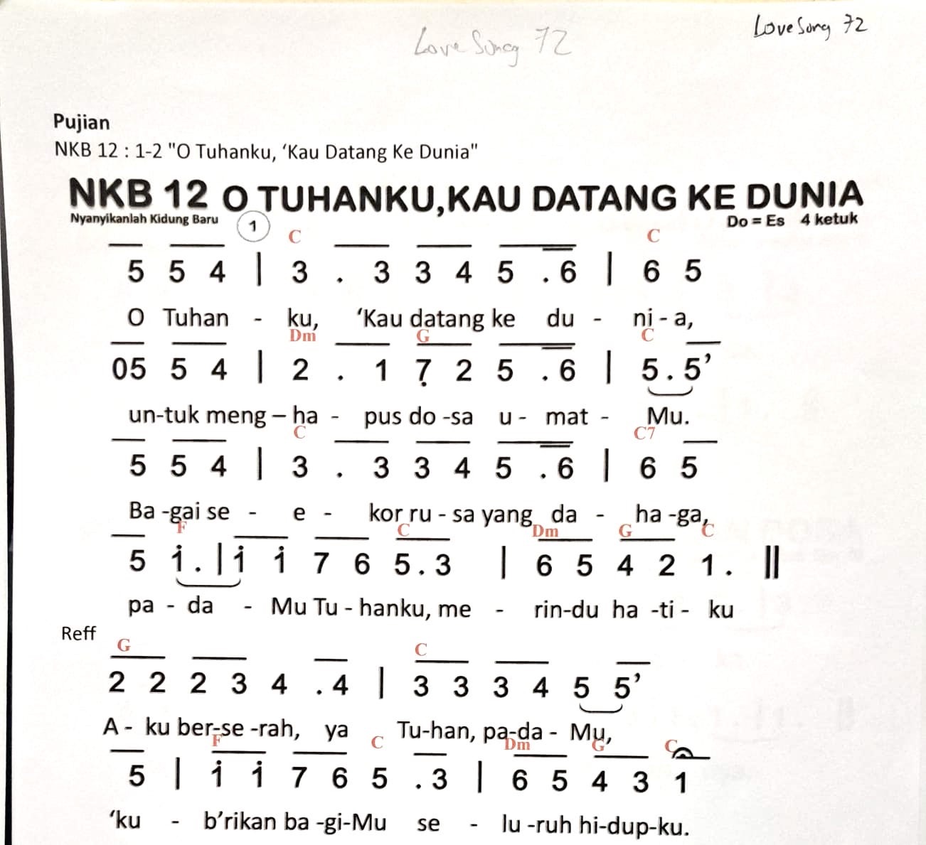 Partitur Chord NKB 12