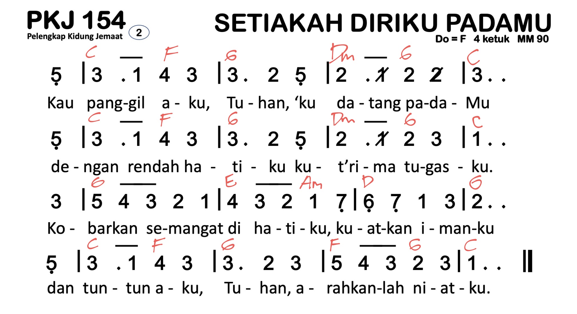 Partitur Chord PKJ 154