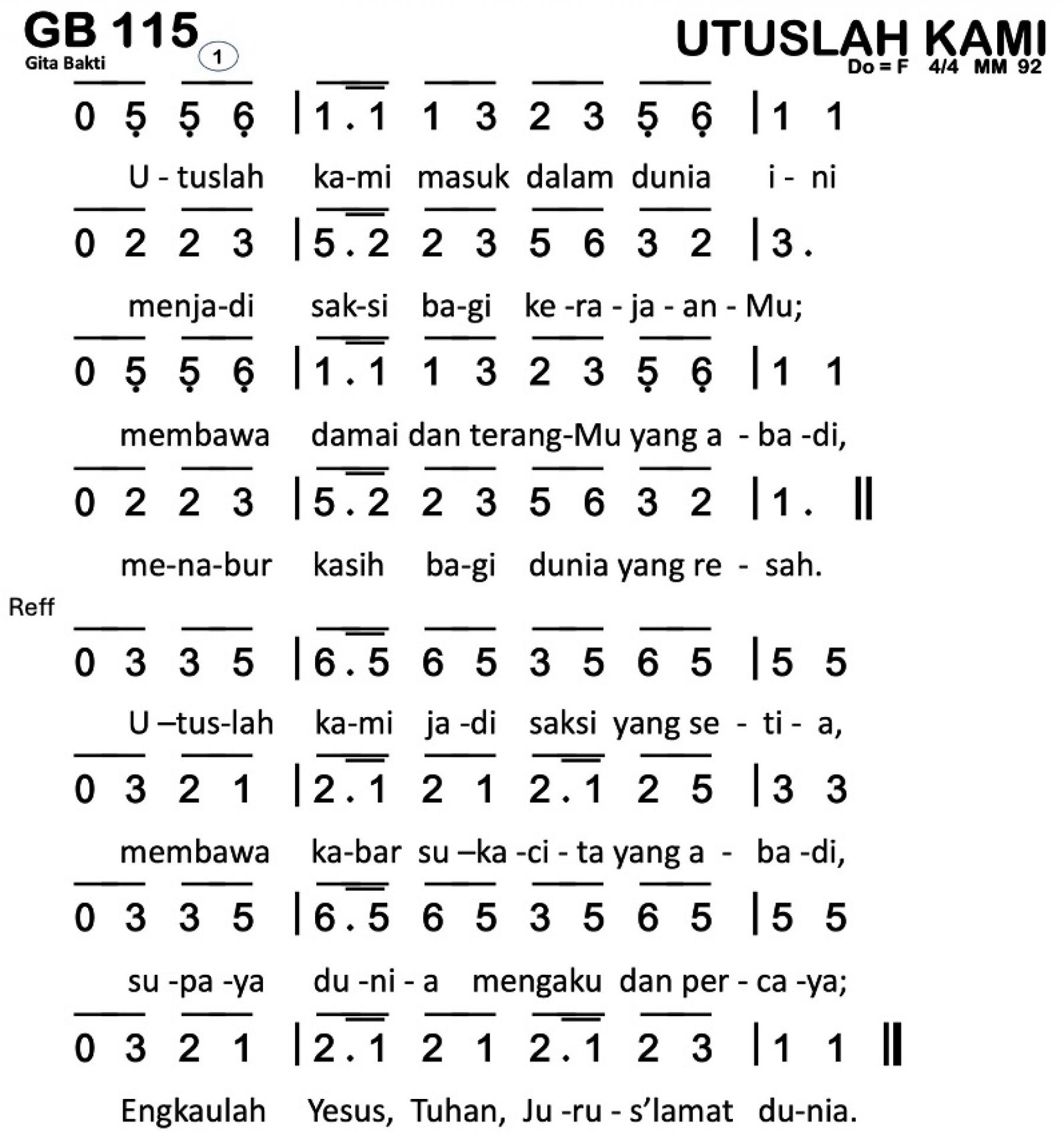 Partitur Chord GB 115 (anotasi di atas partitur polos)