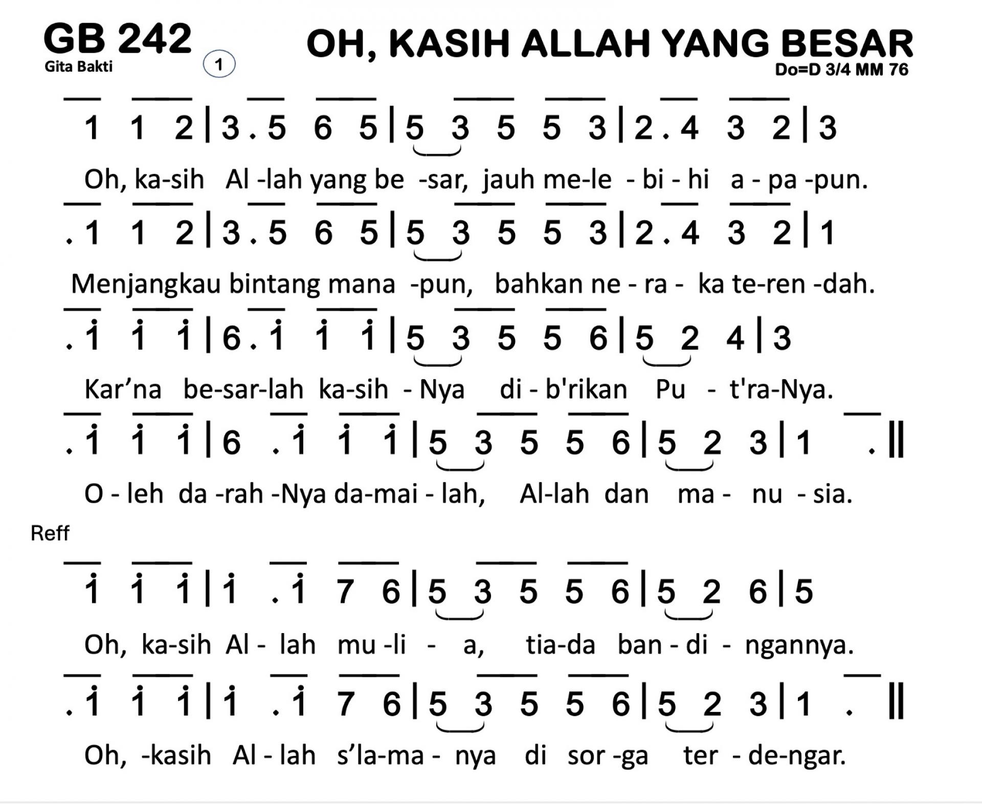 Partitur Chord GB 242 (anotasi di atas partitur polos)