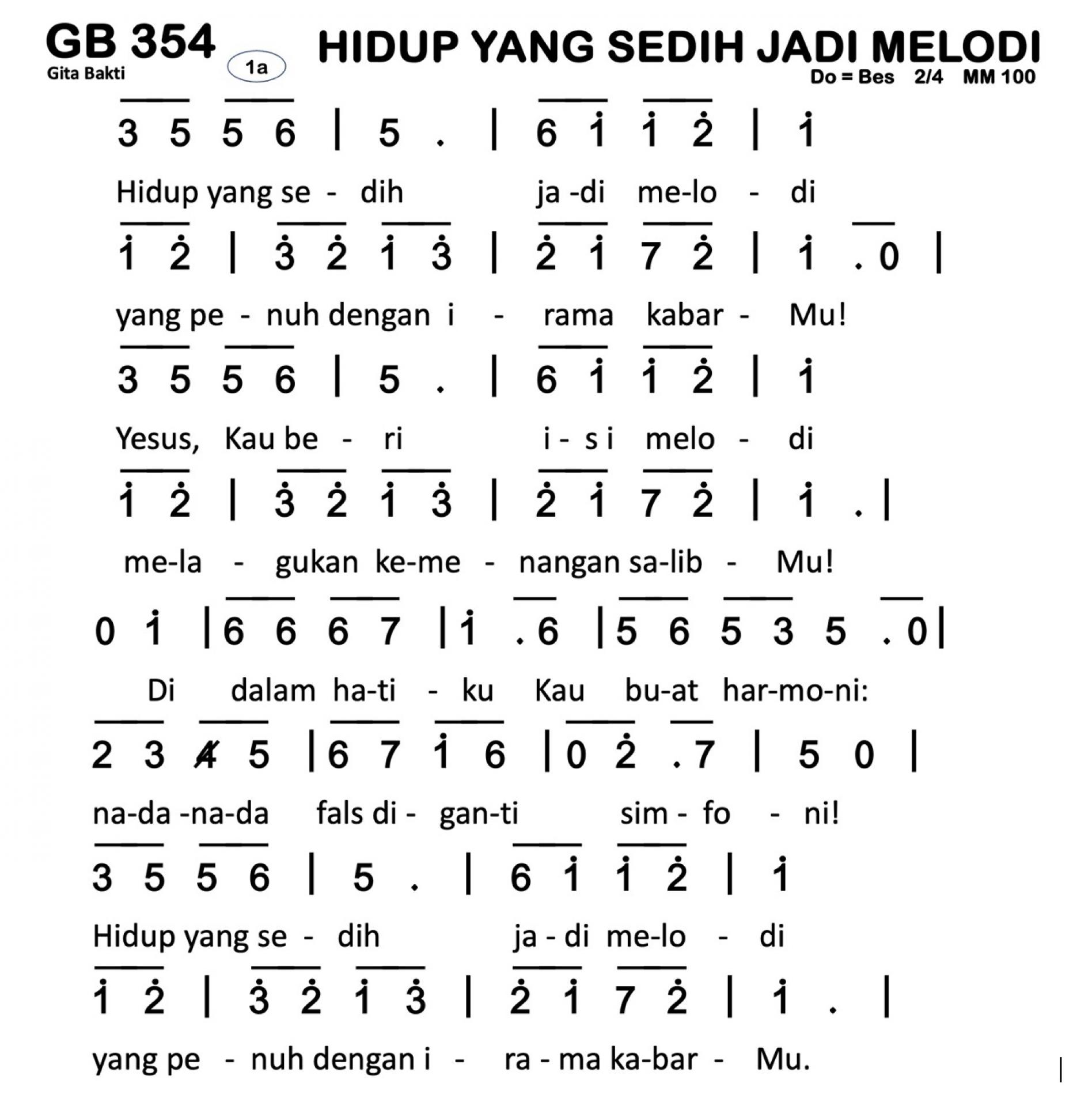 Partitur Chord GB 354 (anotasi di atas partitur polos)