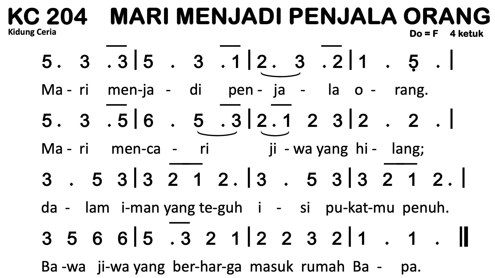 Partitur Chord KC 204 (anotasi di atas partitur polos)