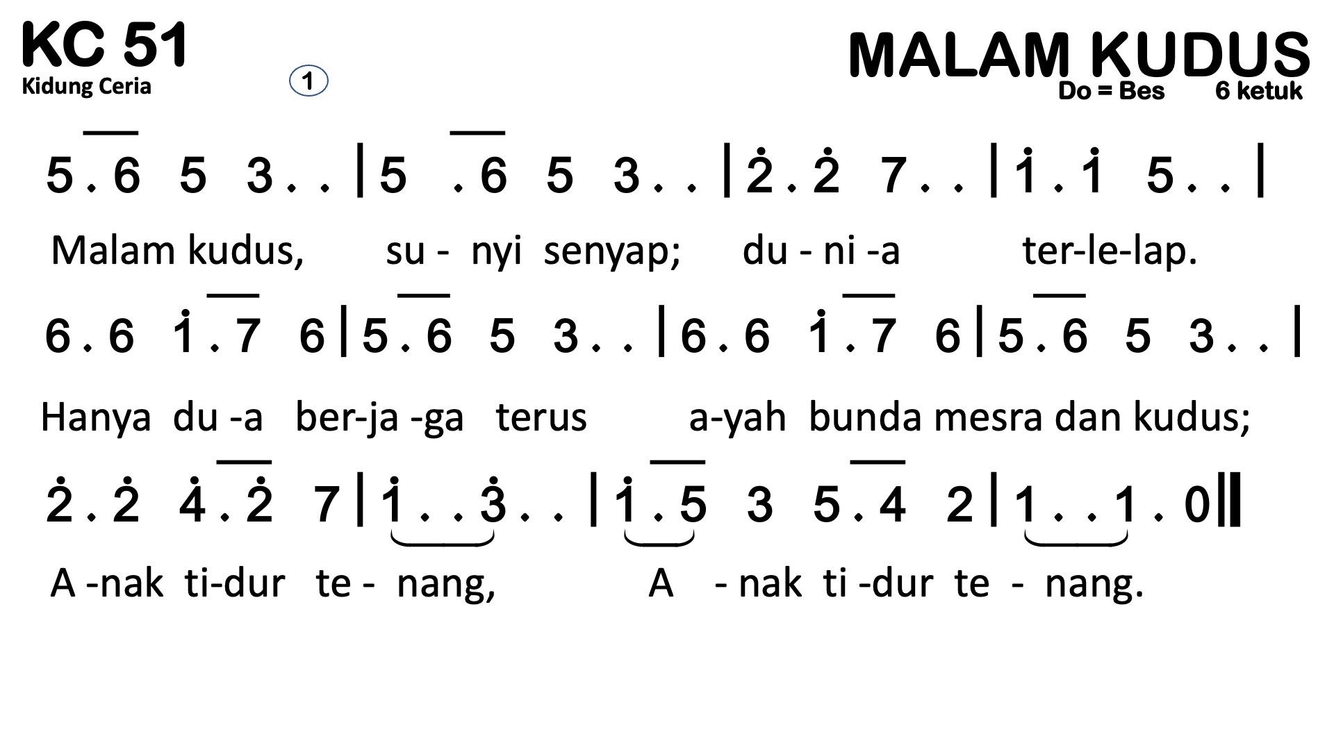 Partitur Chord KC 51 (anotasi di atas partitur polos)