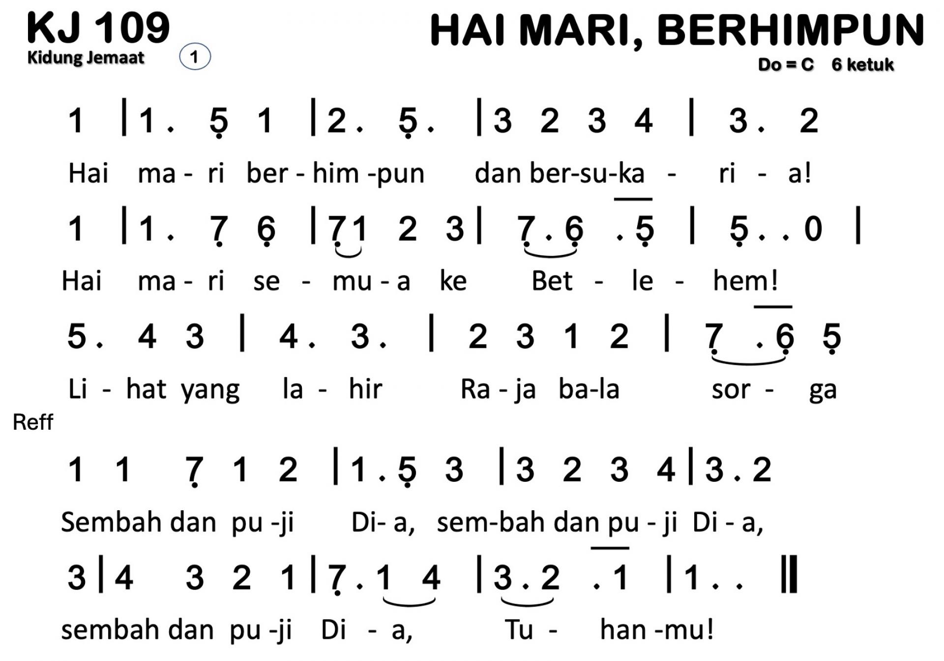 Partitur Chord KJ 109 (anotasi di atas partitur polos)