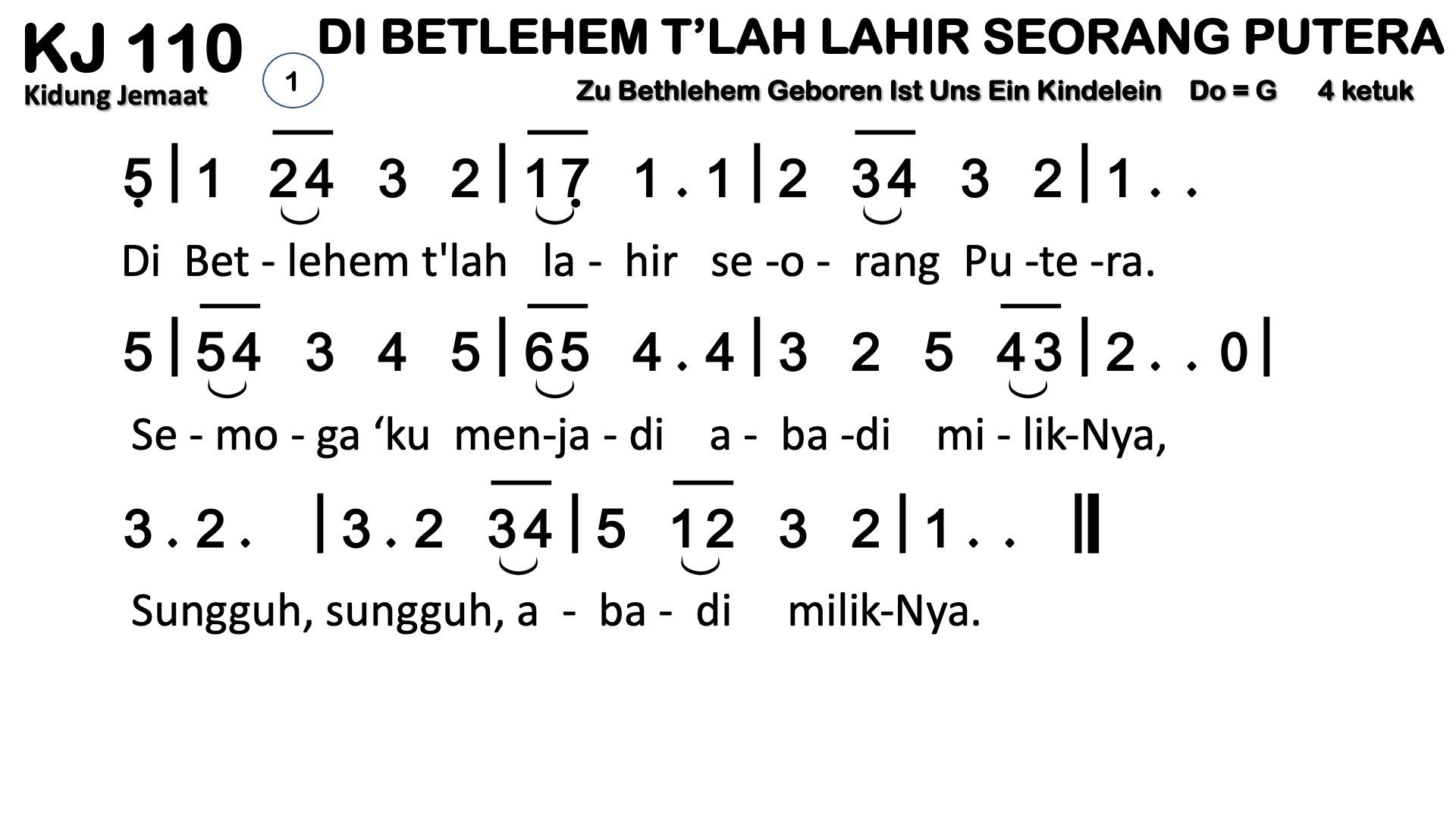 Partitur Chord KJ 110 (anotasi di atas partitur polos)