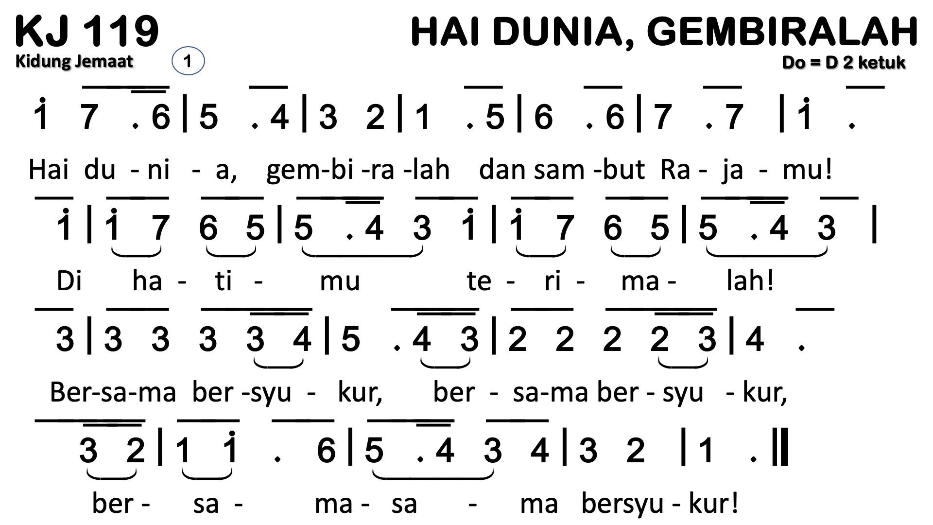 Partitur Chord KJ 119 (anotasi di atas partitur polos)