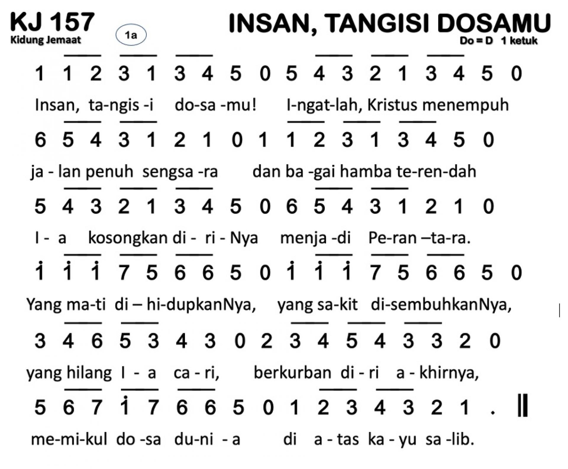 Partitur Chord KJ 157 (anotasi di atas partitur polos)