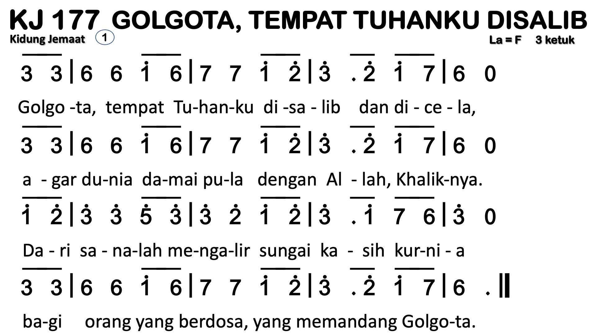 Partitur Chord KJ 177 (anotasi di atas partitur polos)