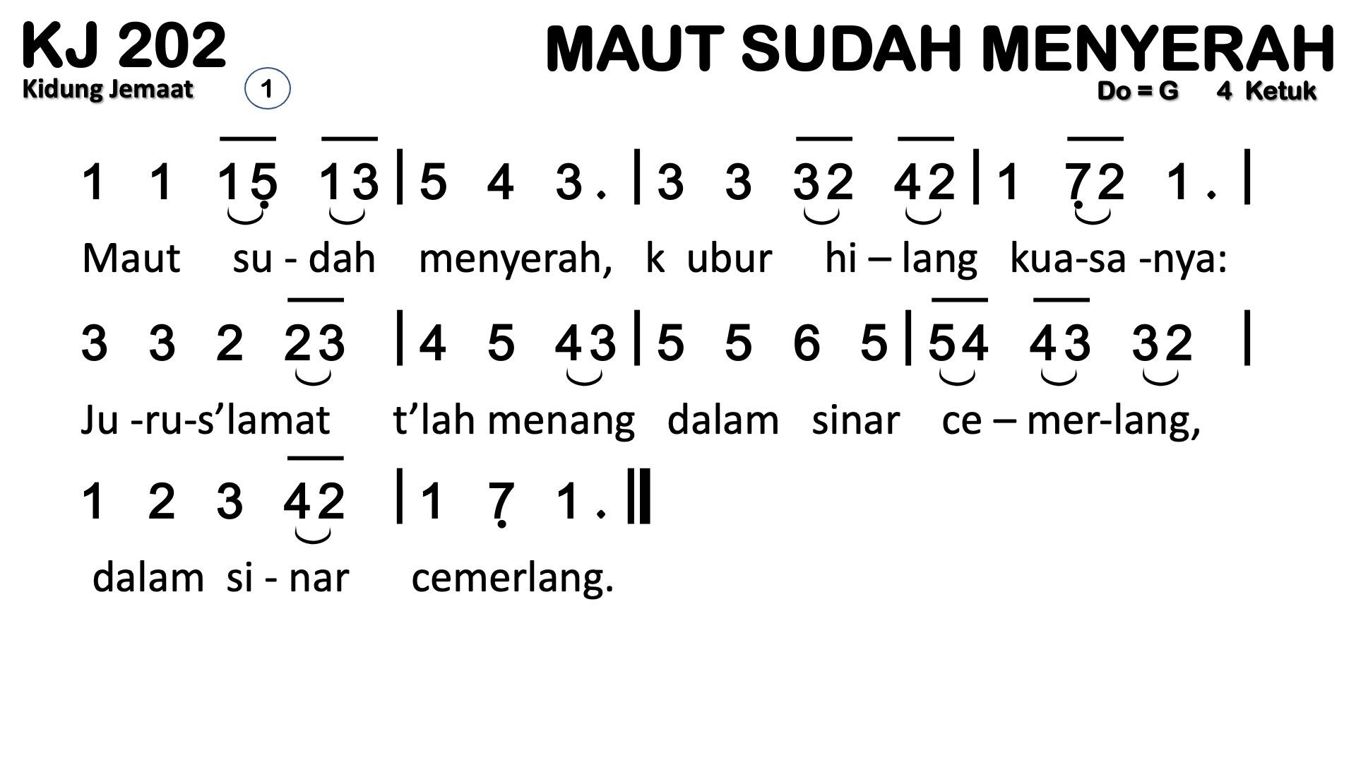 Partitur Chord KJ 202 (anotasi di atas partitur polos)