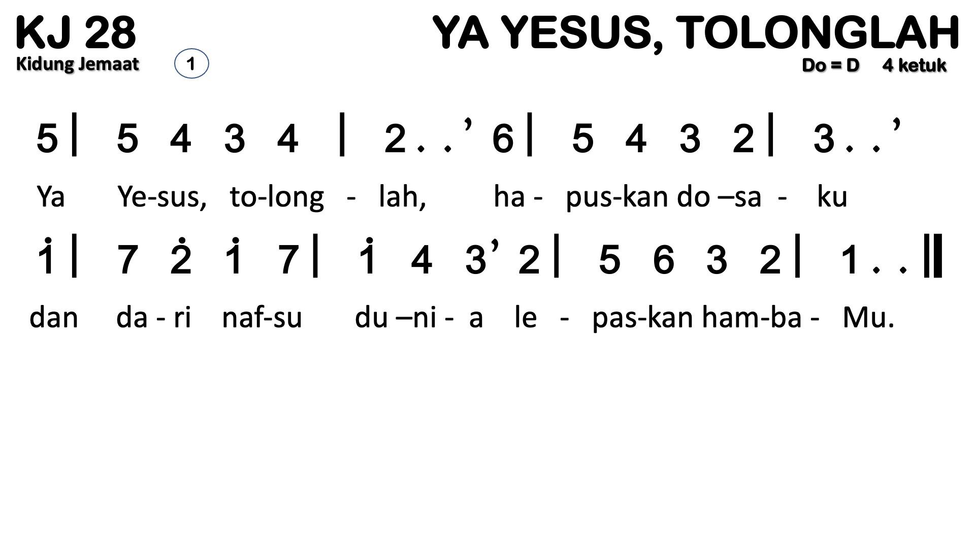 Partitur Chord KJ 28 (anotasi di atas partitur polos)