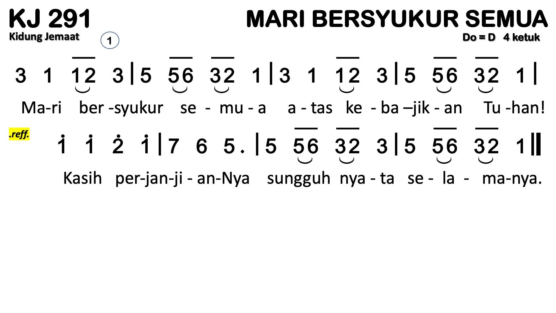 Partitur Chord KJ 291 (anotasi di atas partitur polos)