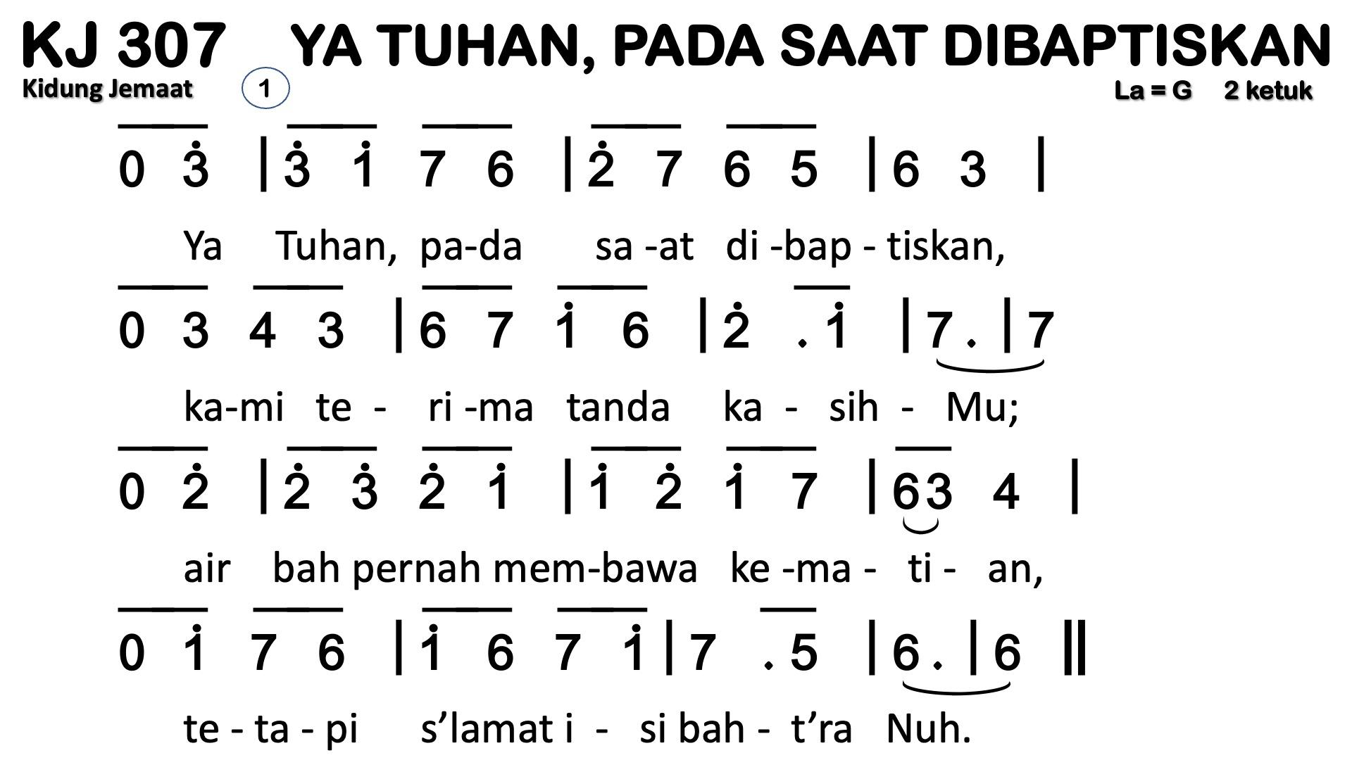 Partitur Chord KJ 307 (anotasi di atas partitur polos)