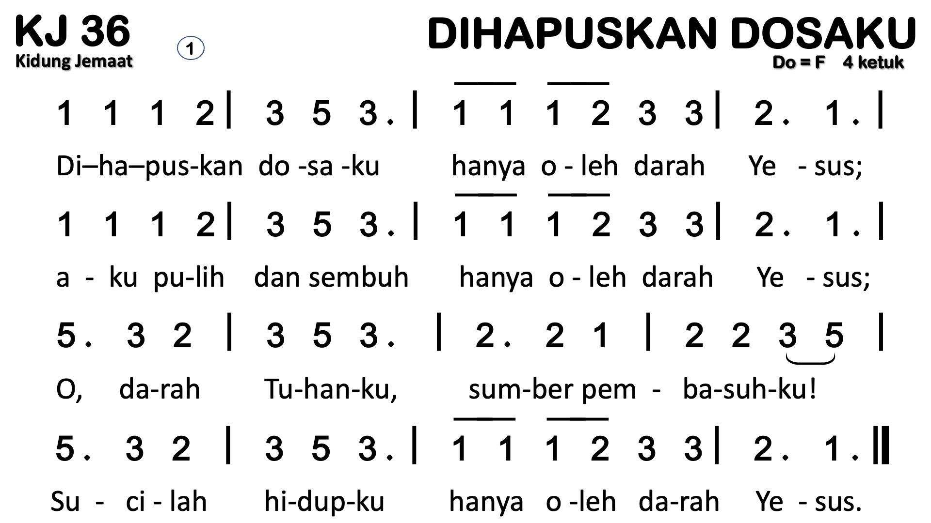Partitur Chord KJ 36 (anotasi di atas partitur polos)