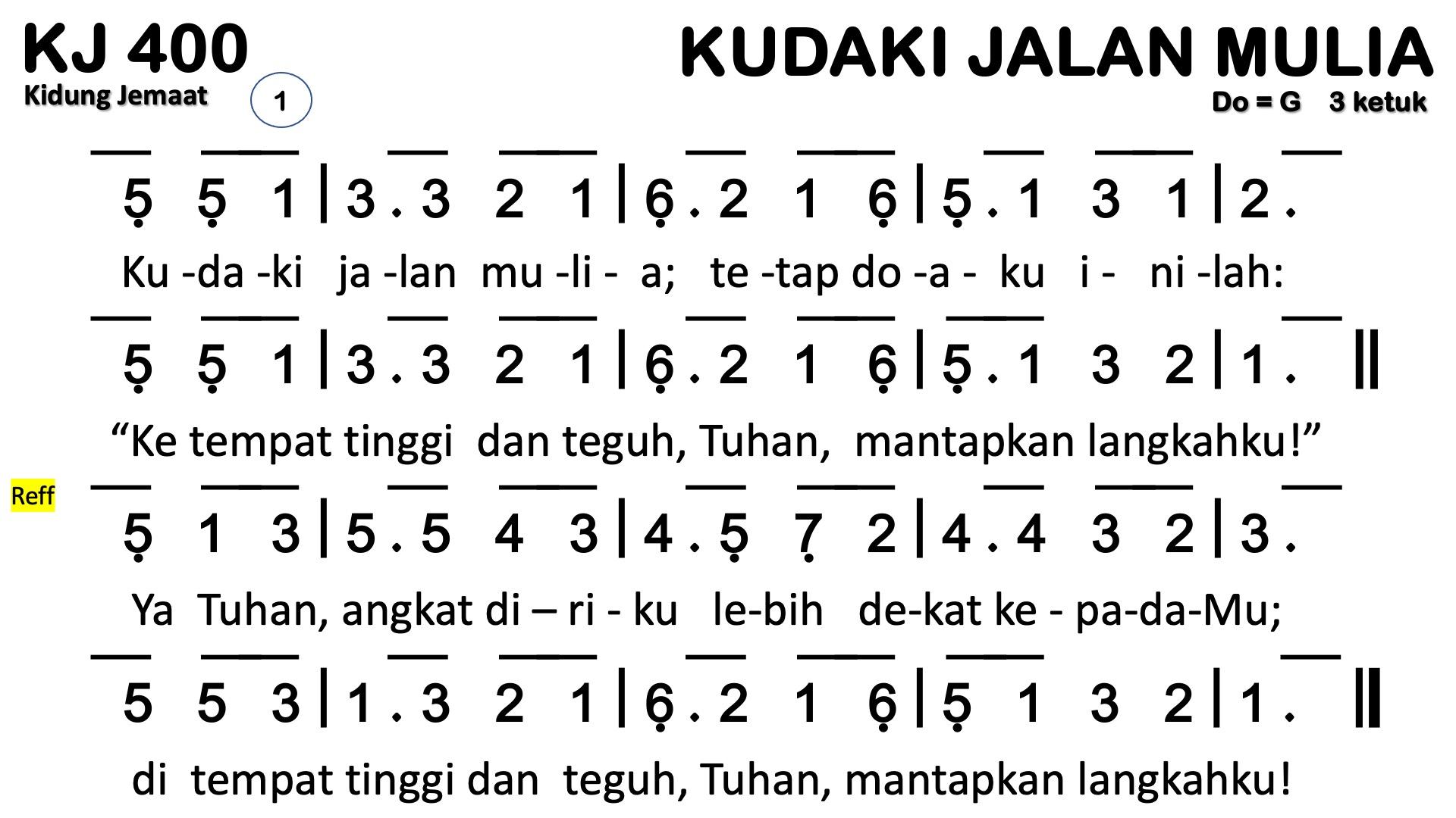 Partitur Chord KJ 400 (anotasi di atas partitur polos)