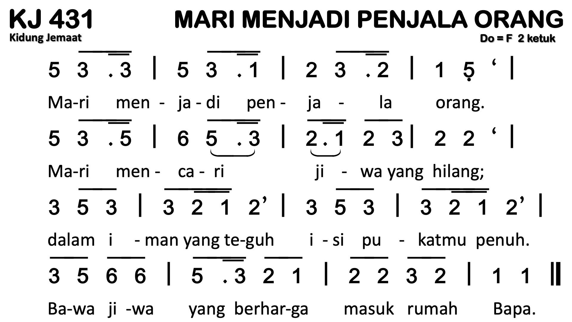 Partitur Chord KJ 431 (anotasi di atas partitur polos)