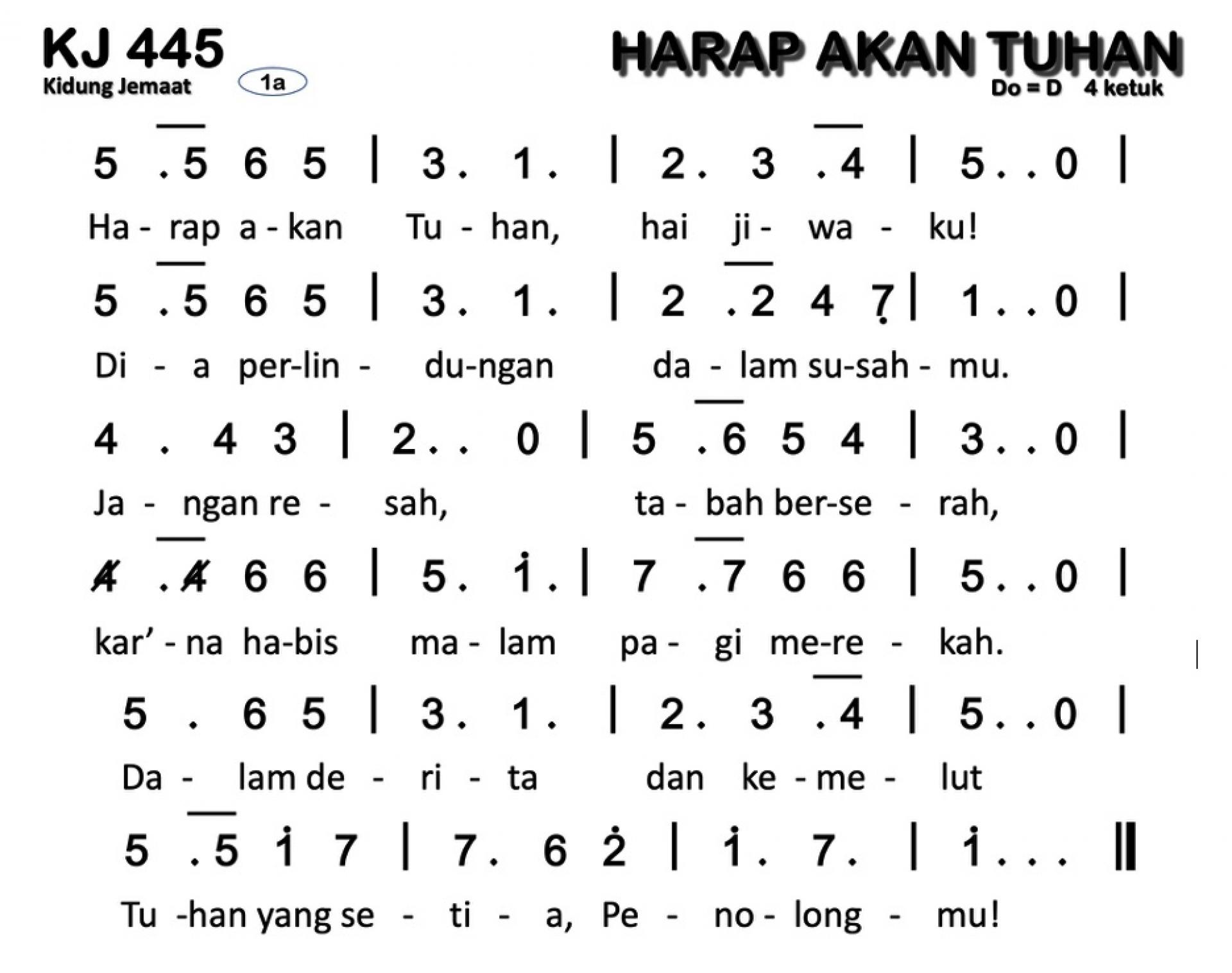Partitur Chord KJ 445 (anotasi di atas partitur polos)