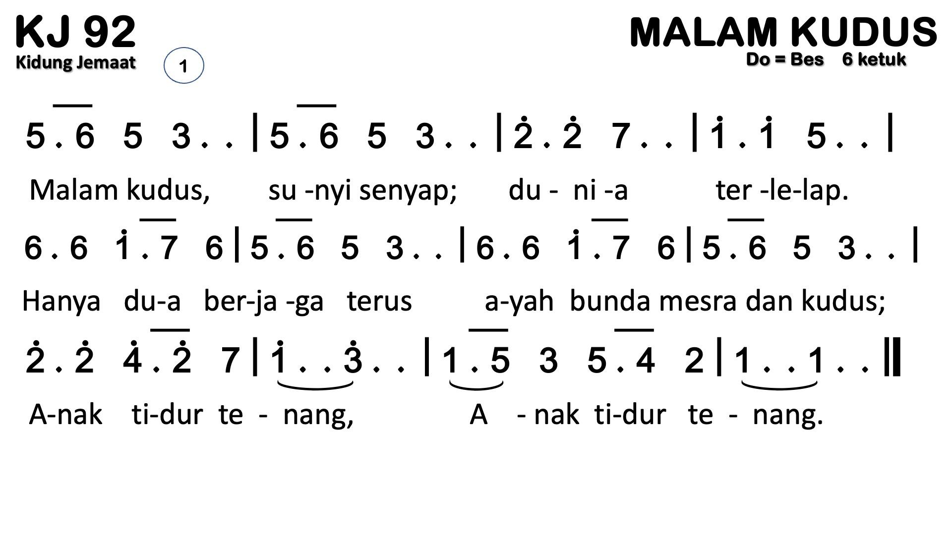 Partitur Chord KJ 92 (anotasi di atas partitur polos)