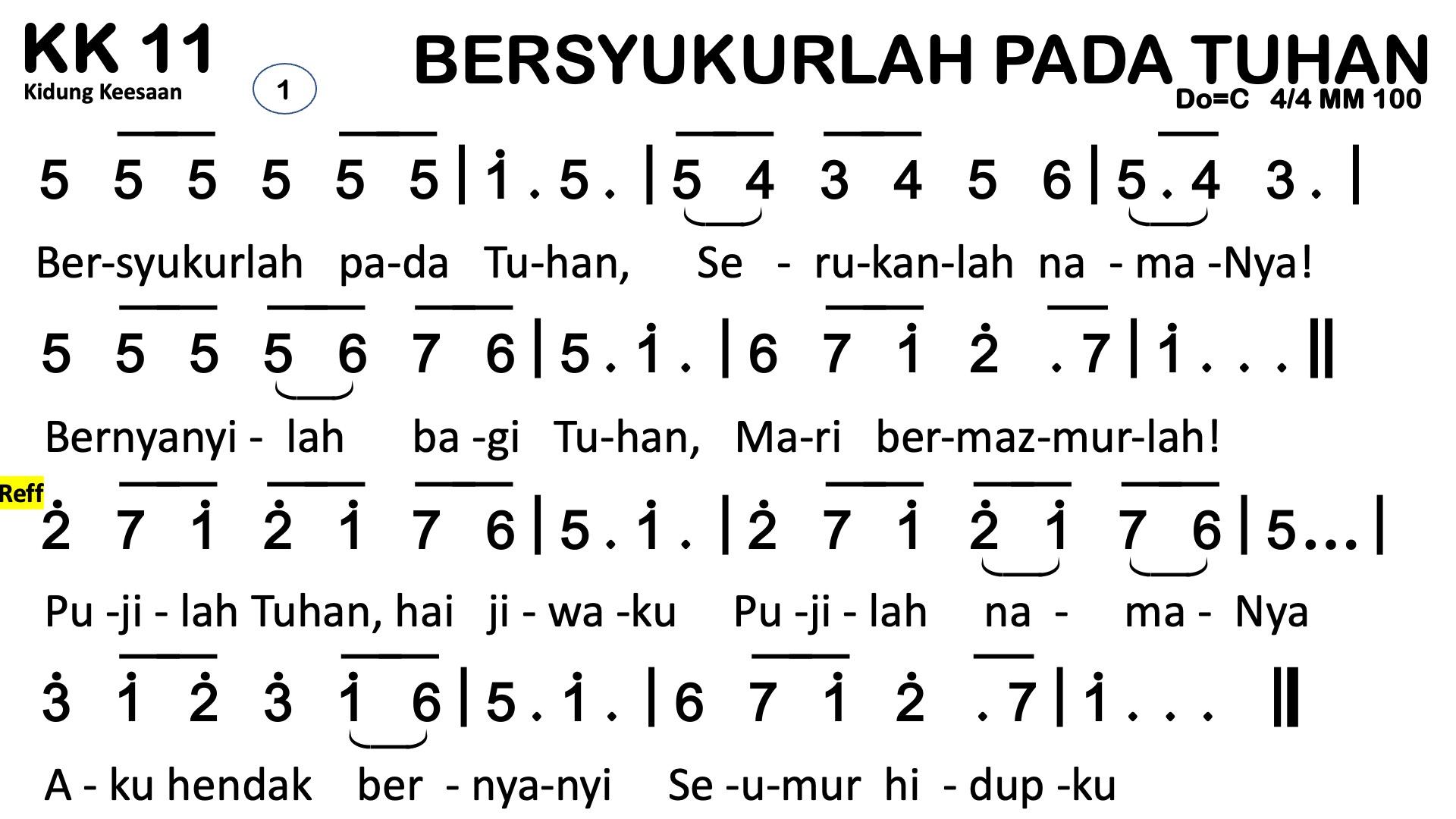 Partitur Chord KK 11 (anotasi di atas partitur polos)