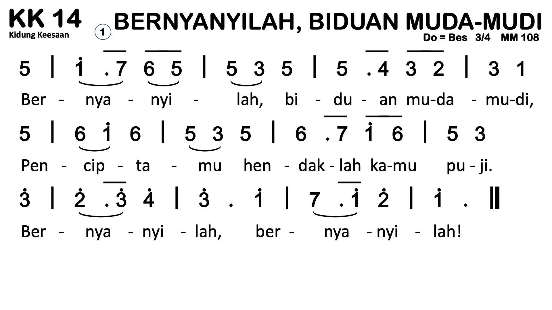 Partitur Chord KK 14 (anotasi di atas partitur polos)
