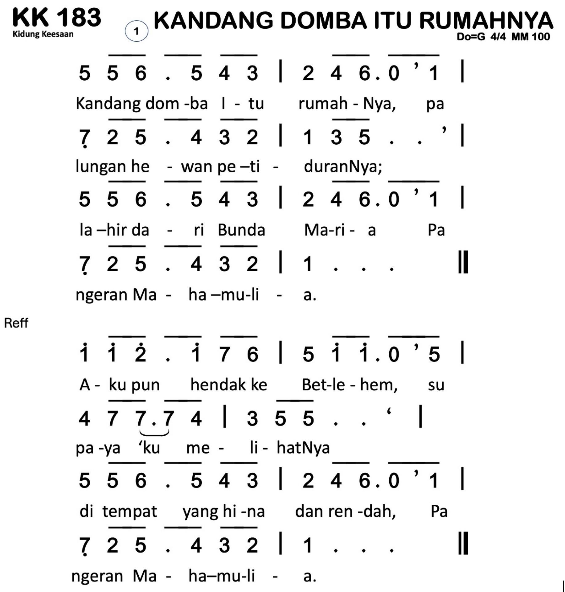Partitur Chord KK 183 (anotasi di atas partitur polos)