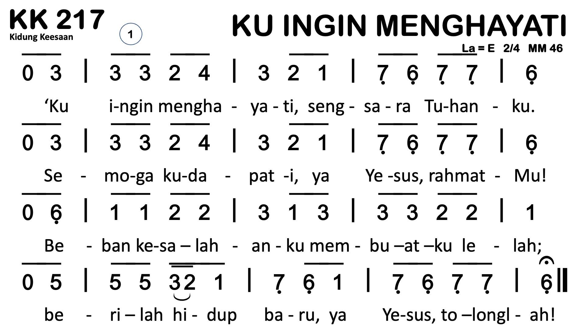 Partitur Chord KK 217 (anotasi di atas partitur polos)