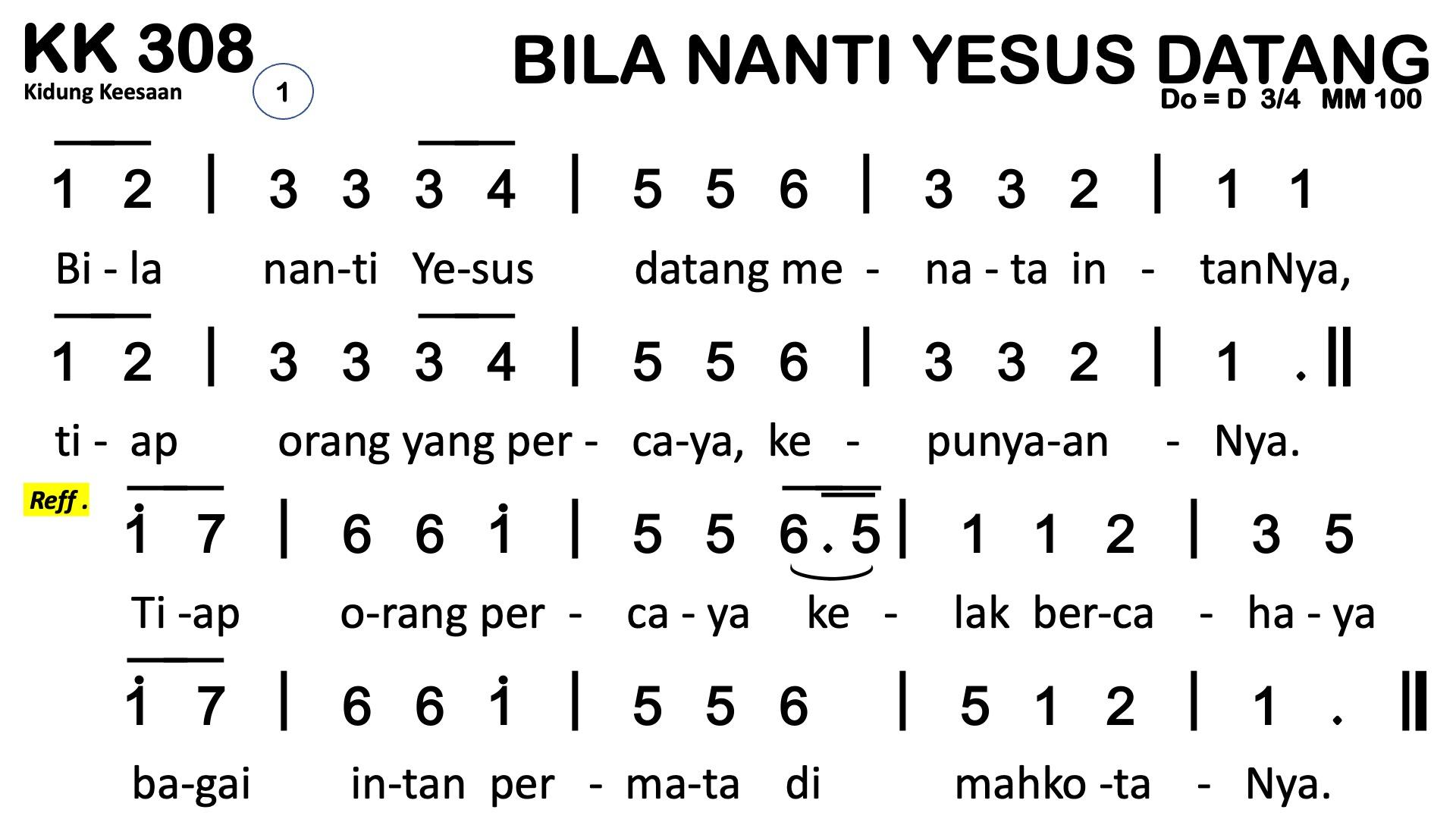 Partitur Chord KK 308 (anotasi di atas partitur polos)