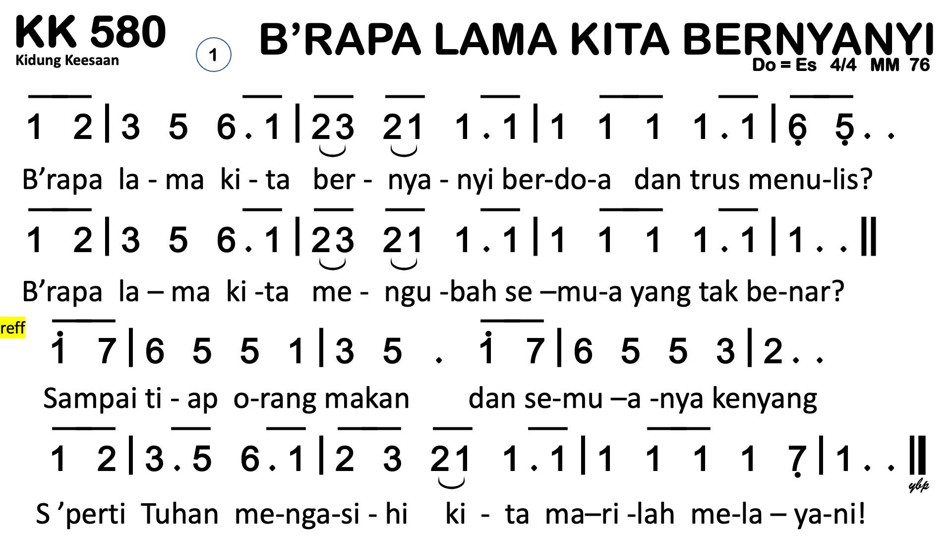 Partitur Chord KK 580 (anotasi di atas partitur polos)