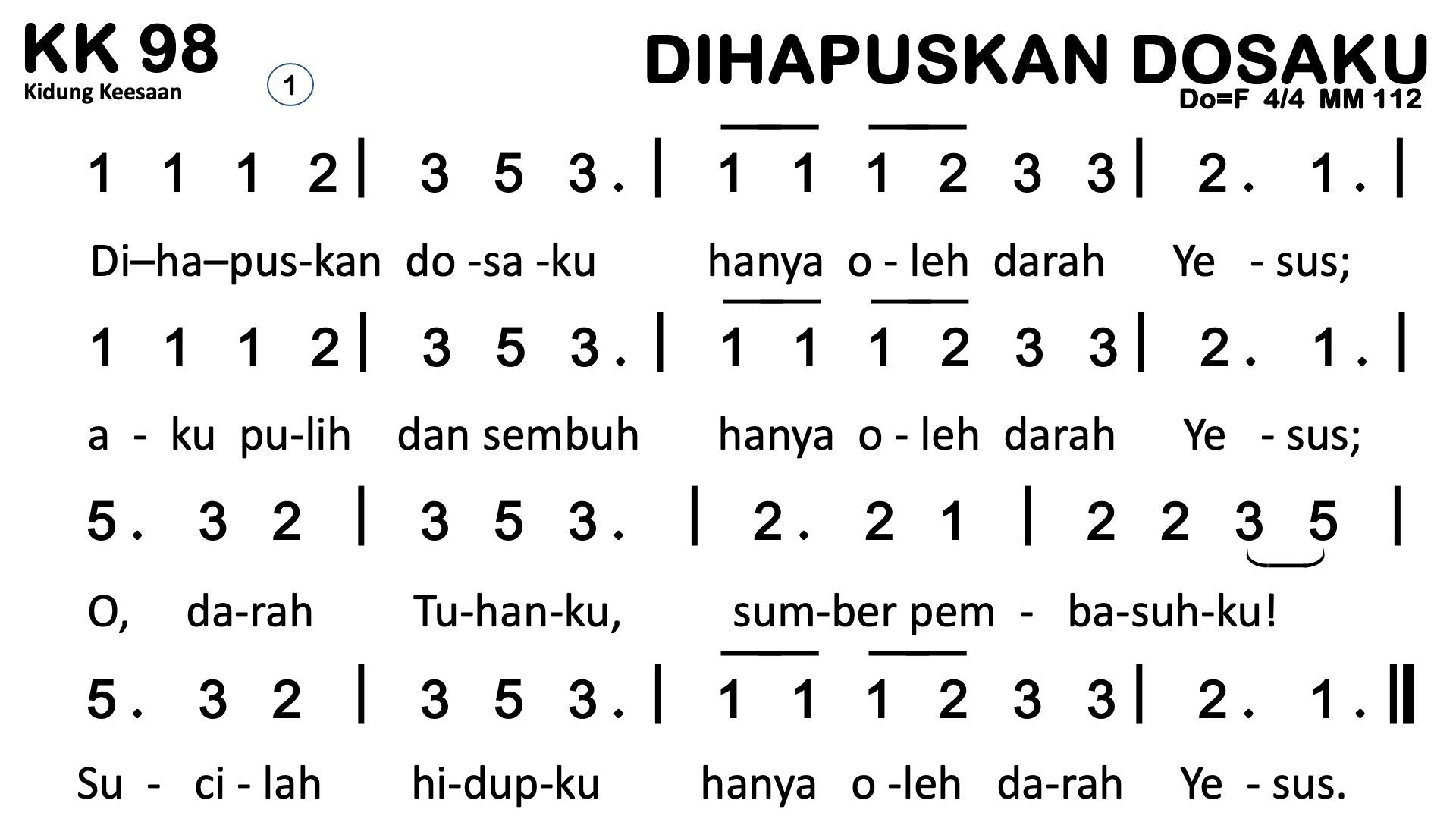 Partitur Chord KK 98 (anotasi di atas partitur polos)