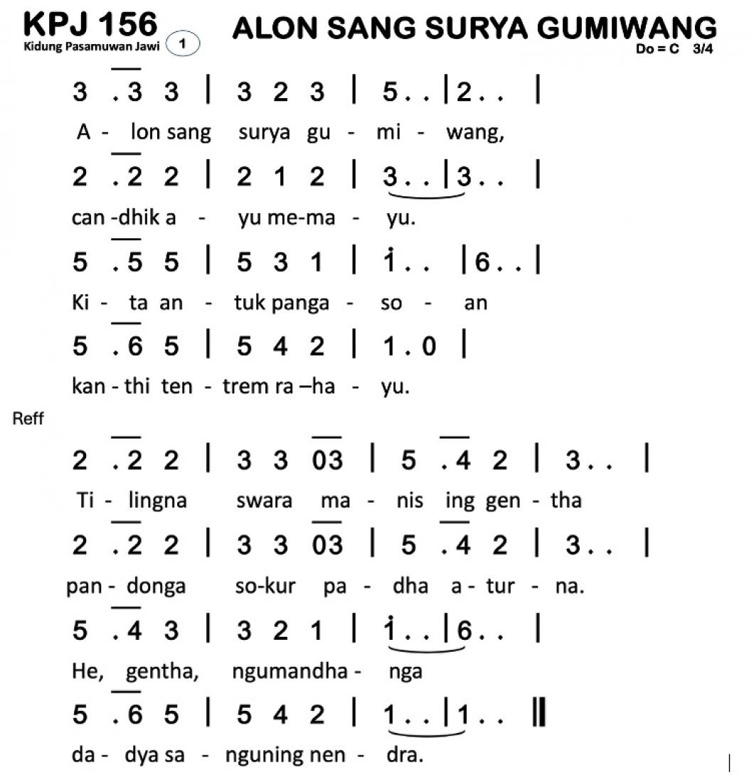 Partitur Chord KPJ 156 (anotasi di atas partitur polos)