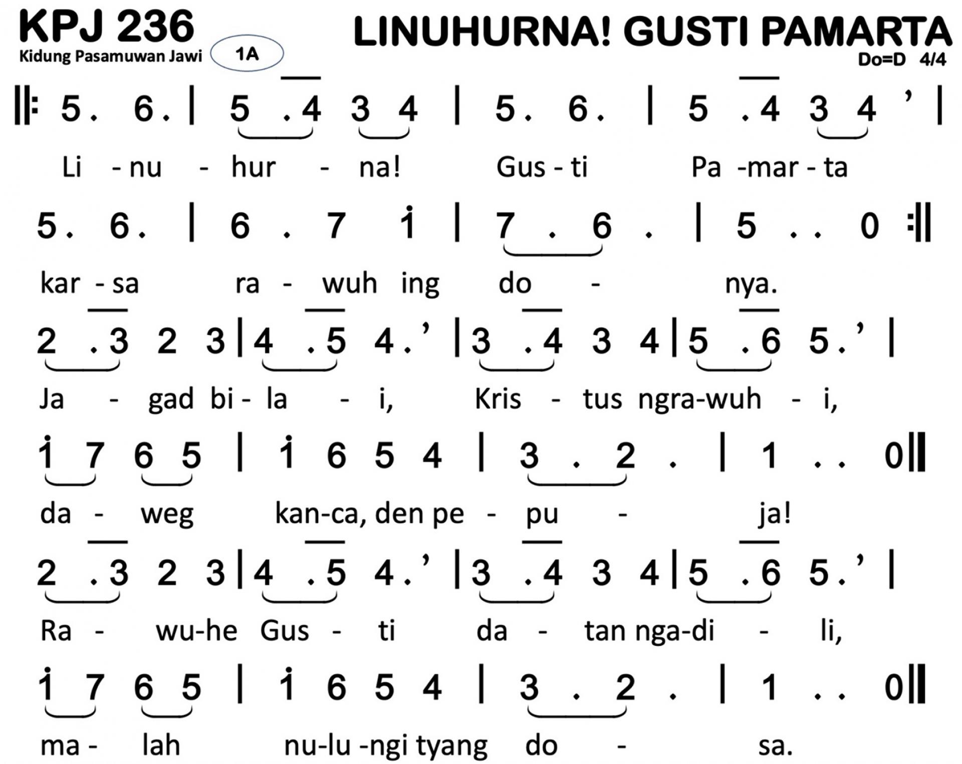 Partitur Chord KPJ 236 (anotasi di atas partitur polos)