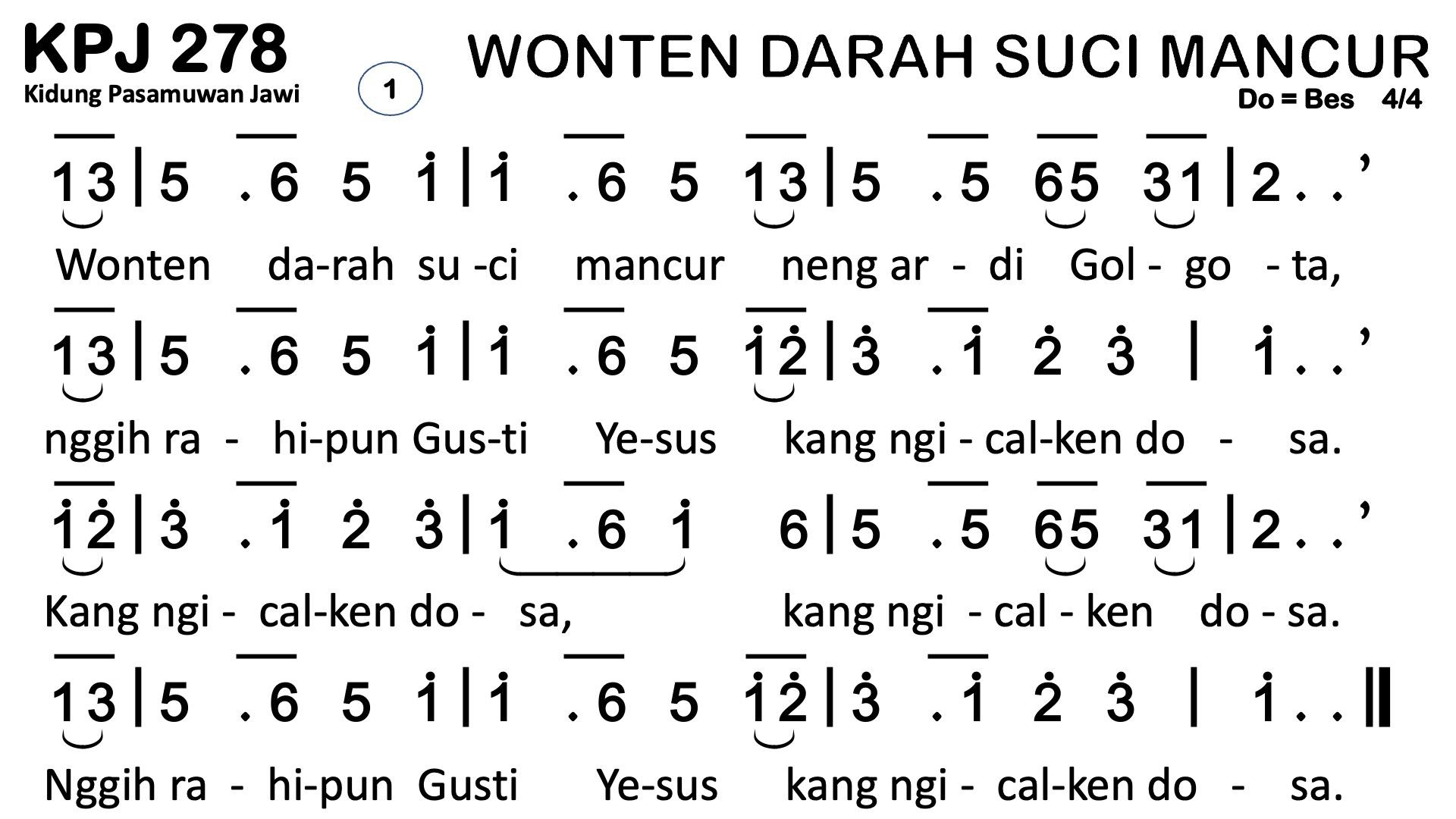 Partitur Chord KPJ 278 (anotasi di atas partitur polos)
