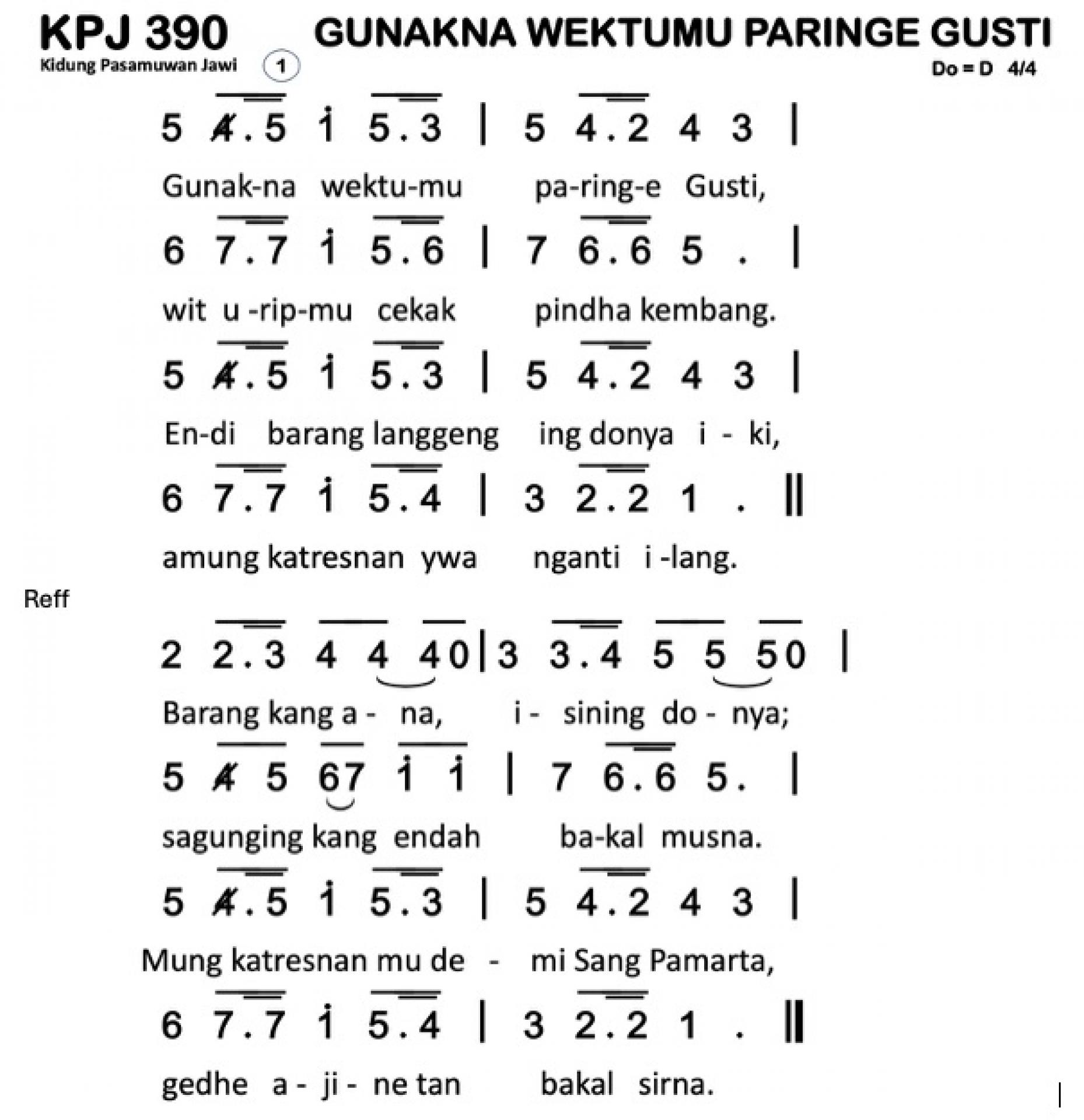 Partitur Chord KPJ 390 (anotasi di atas partitur polos)
