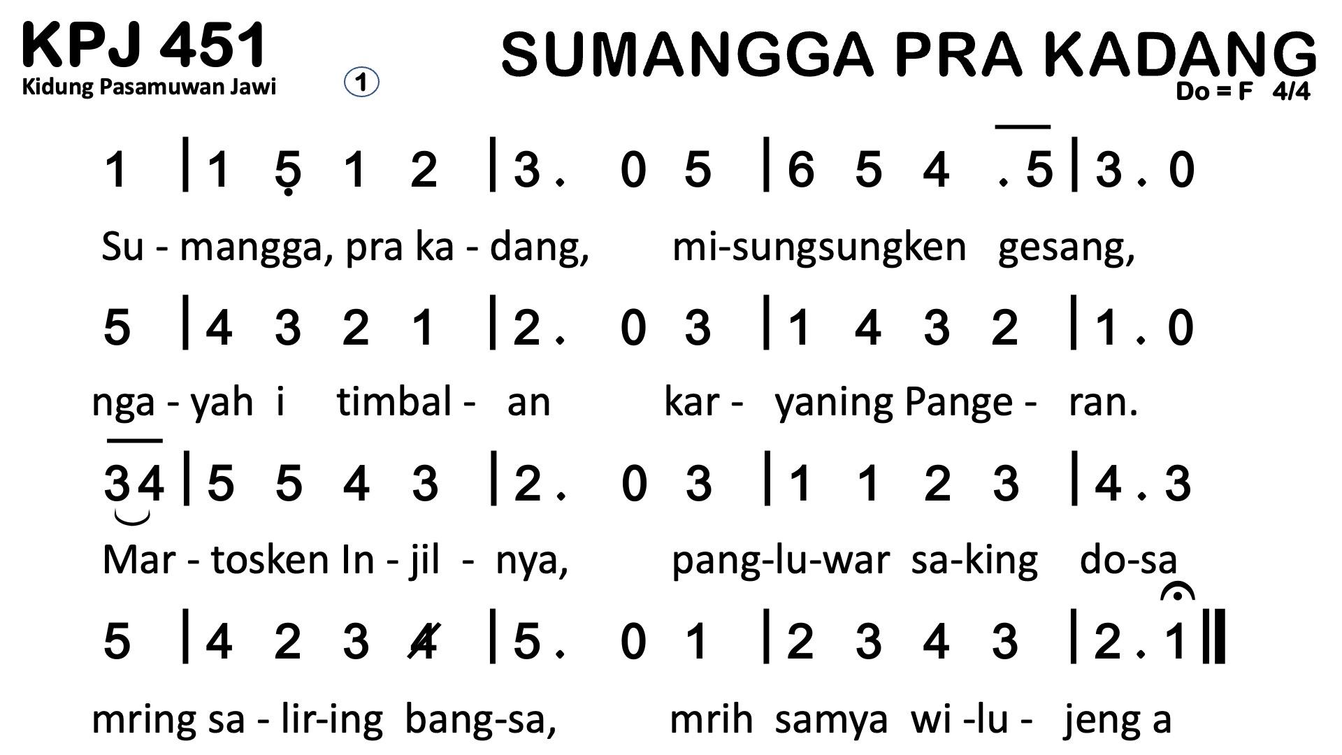 Partitur Chord KPJ 451 (anotasi di atas partitur polos)