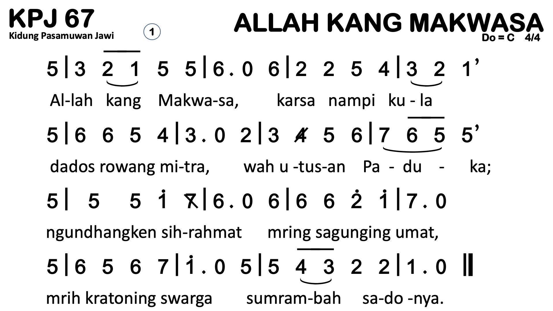 Partitur Chord KPJ 67 (anotasi di atas partitur polos)