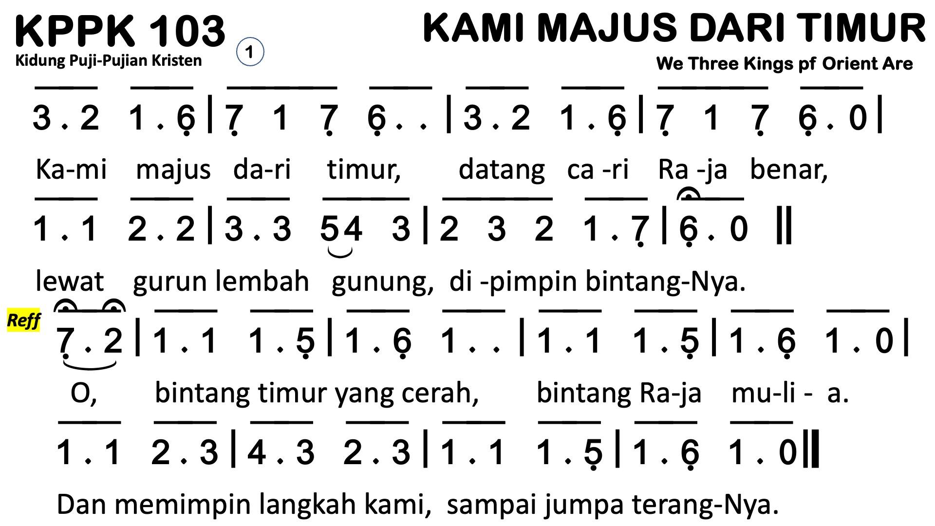Partitur Chord KPPK 103 (anotasi di atas partitur polos)