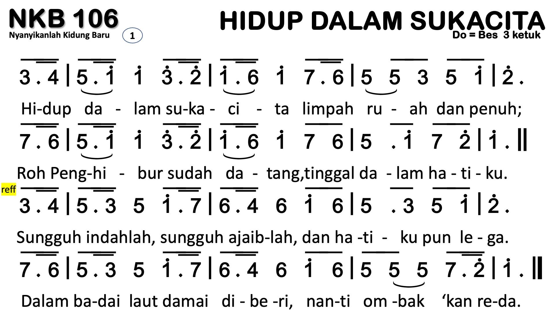 Partitur Chord NKB 106 (anotasi di atas partitur polos)