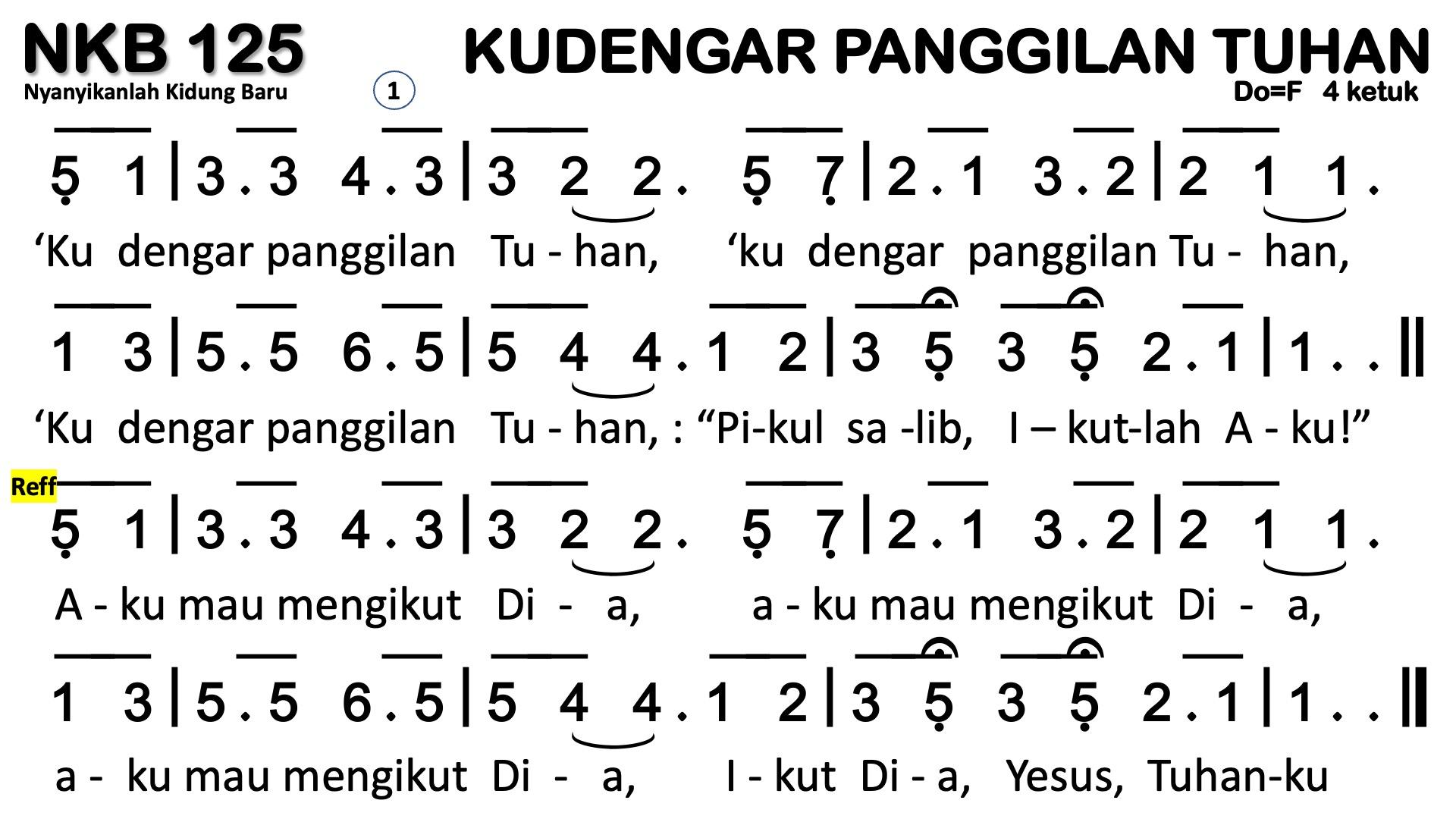 Partitur Chord NKB 125 (anotasi di atas partitur polos)